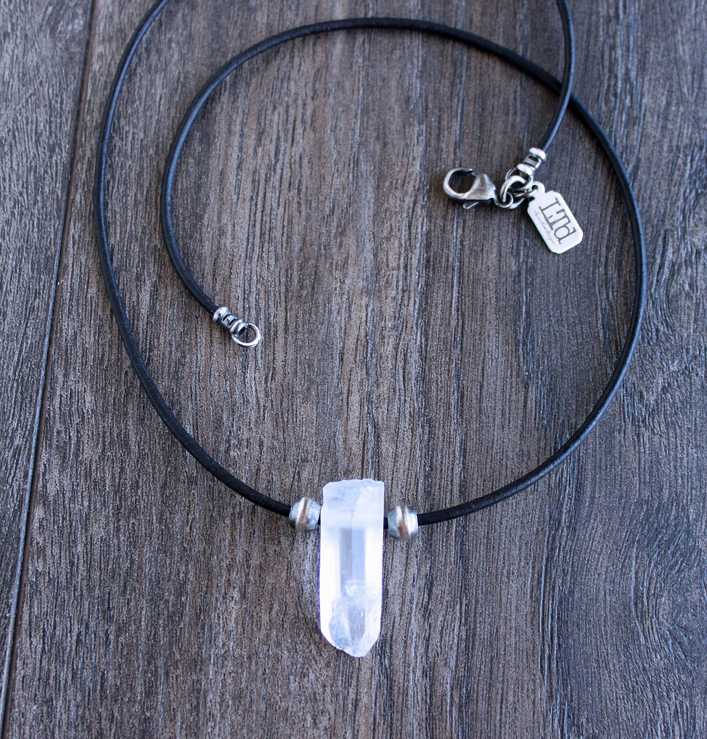 Men's rough stone leather necklace