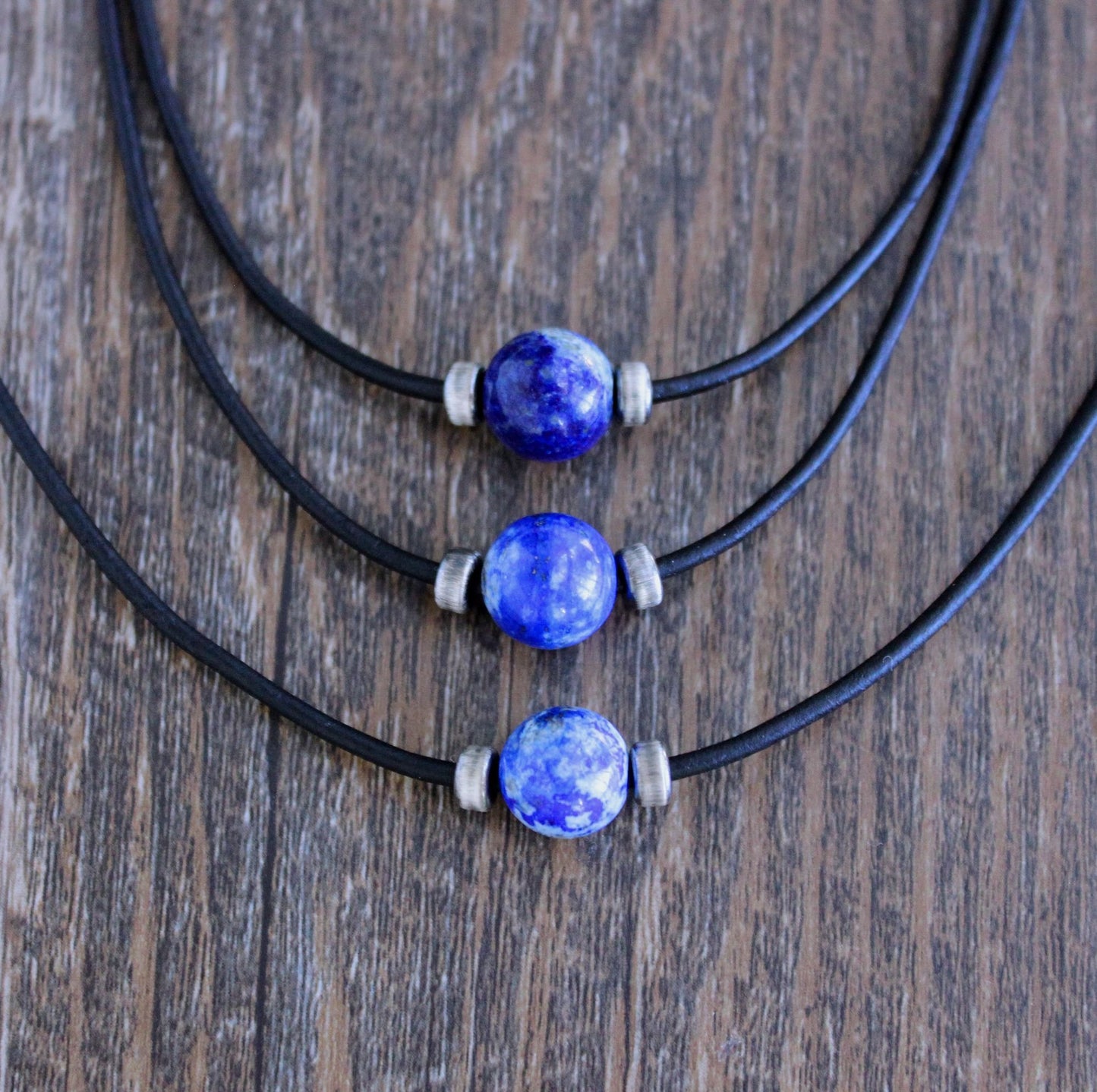 men's silver lapis bead necklace