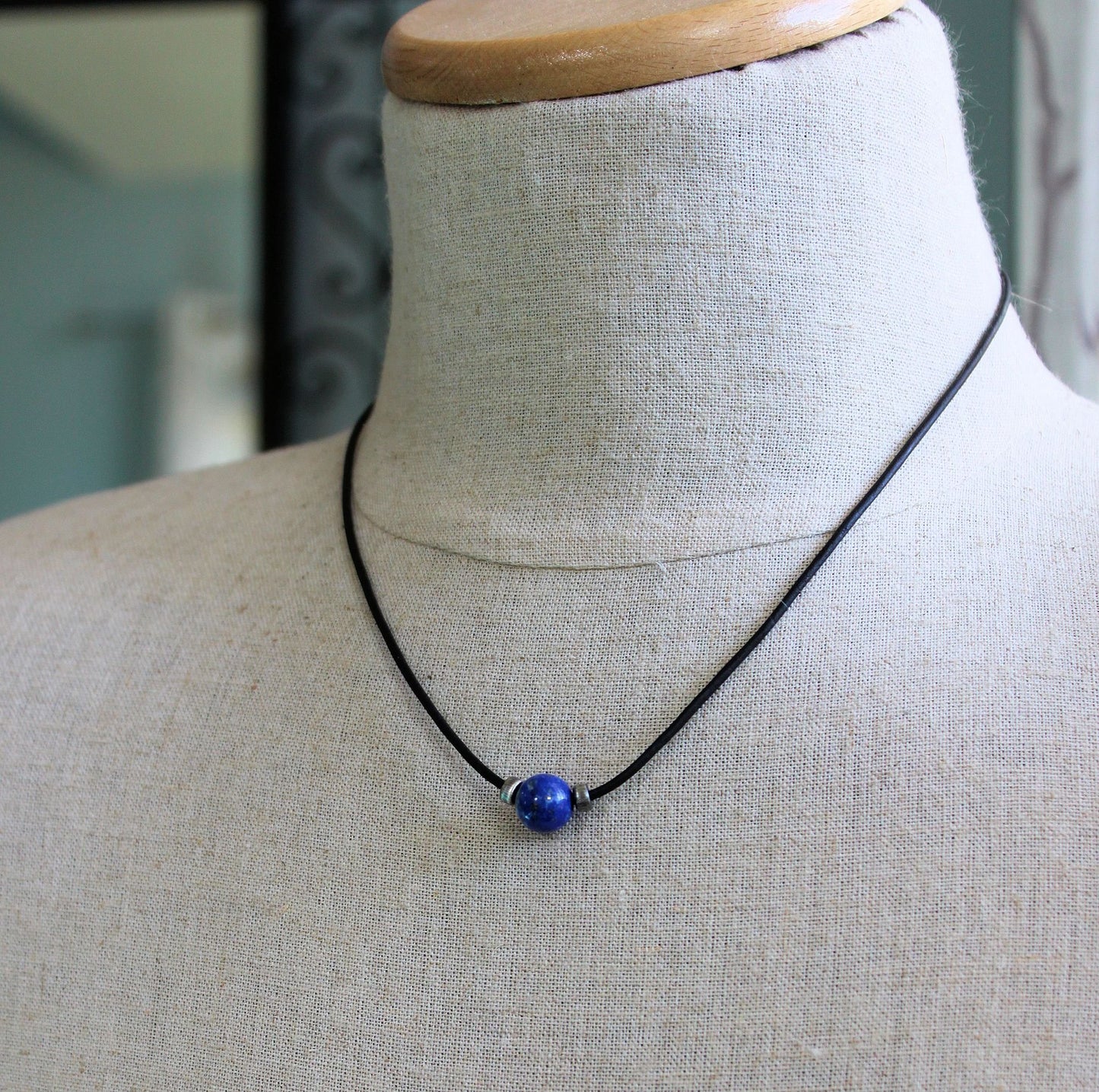 men's lapis leather cord necklace