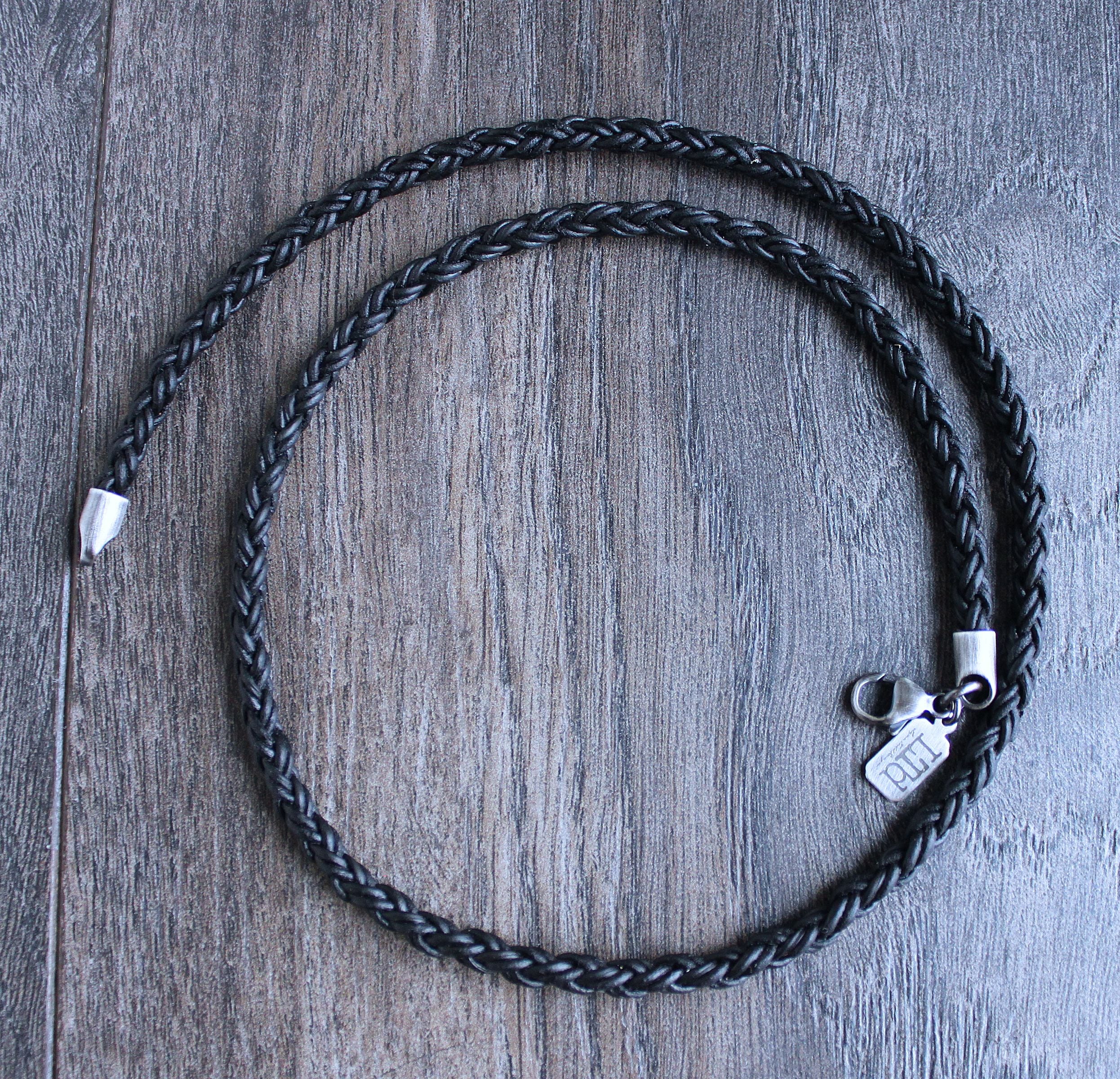 Black Round Braid Leather Necklace