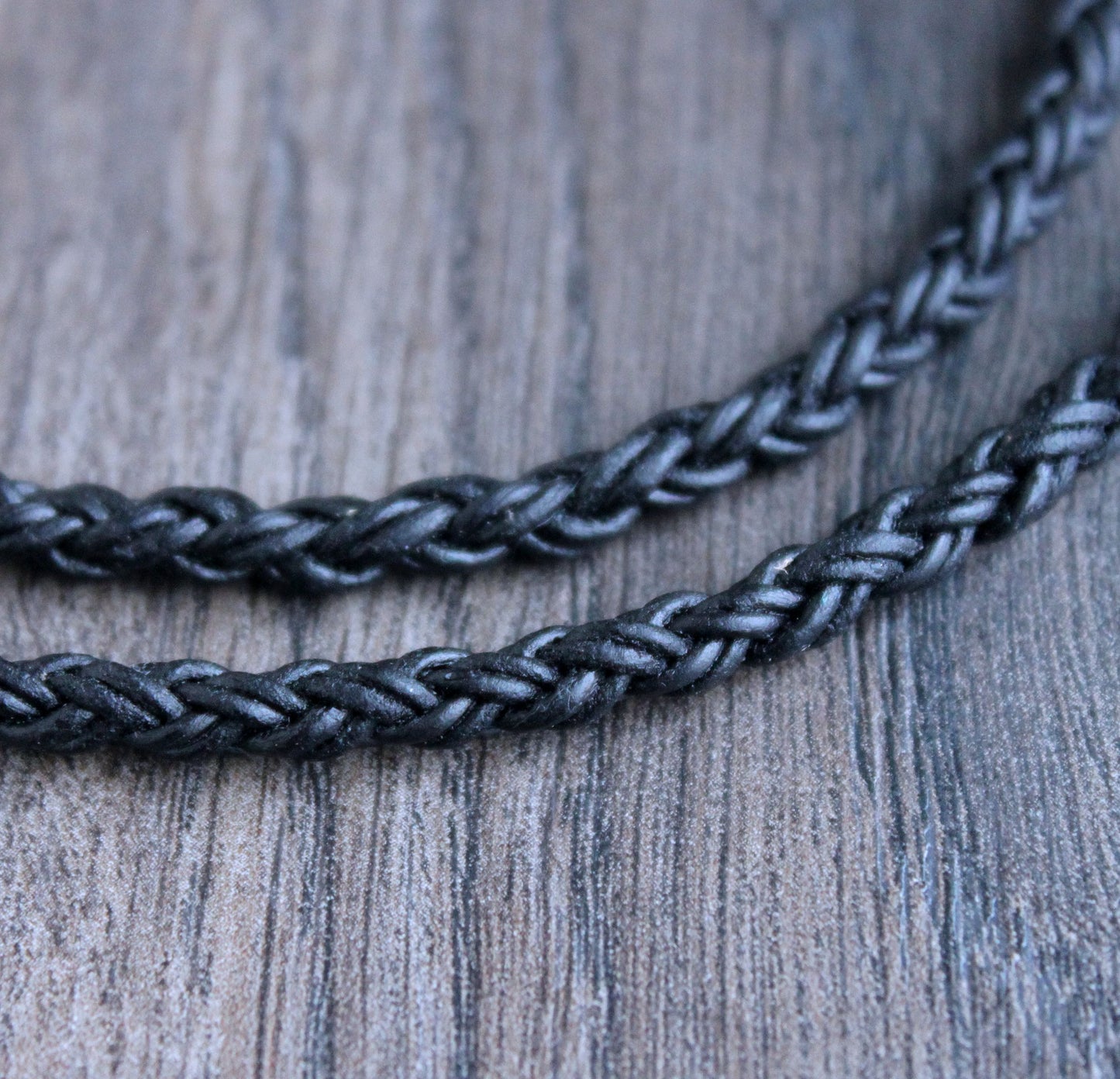 Black Round Braid Leather Necklace