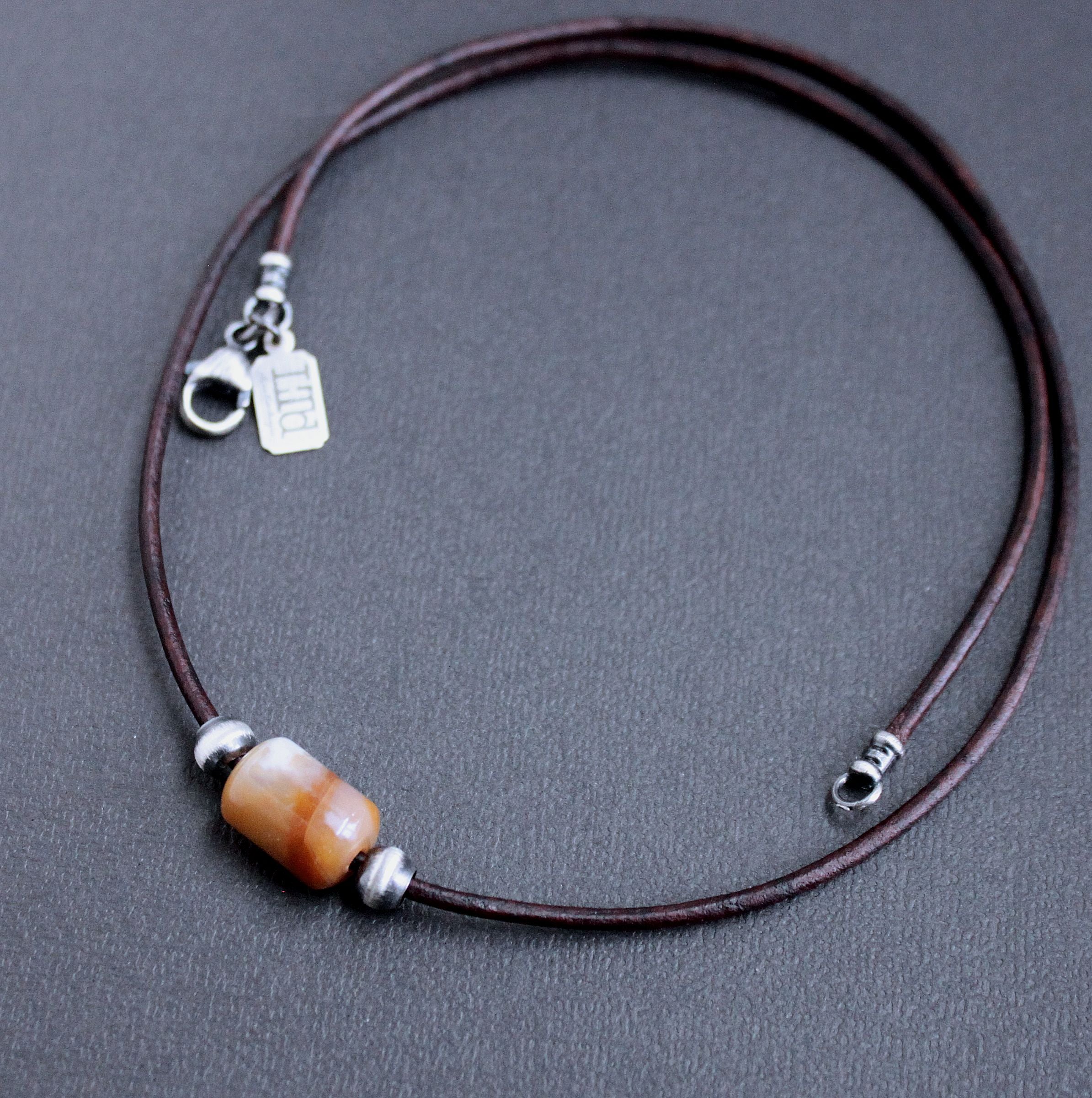 Buying Fancy Jasper Stone on Leather Cord, Men's Necklace