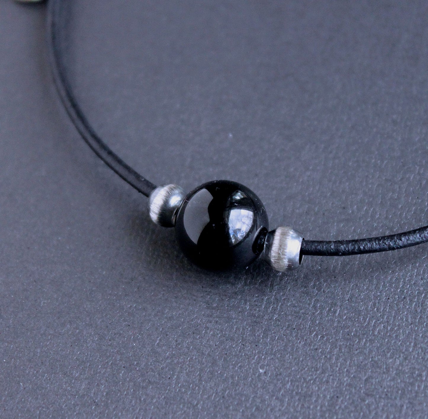 Men's Black Leather and Agate Necklace 