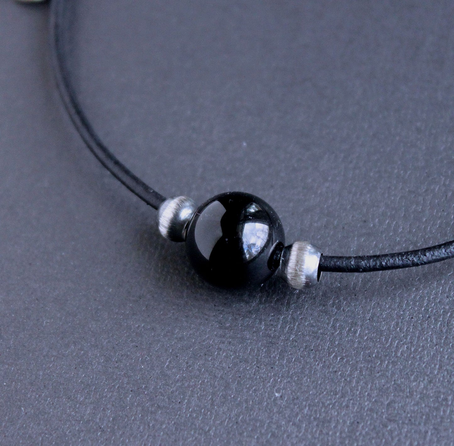 Men's Black Leather and Agate Necklace