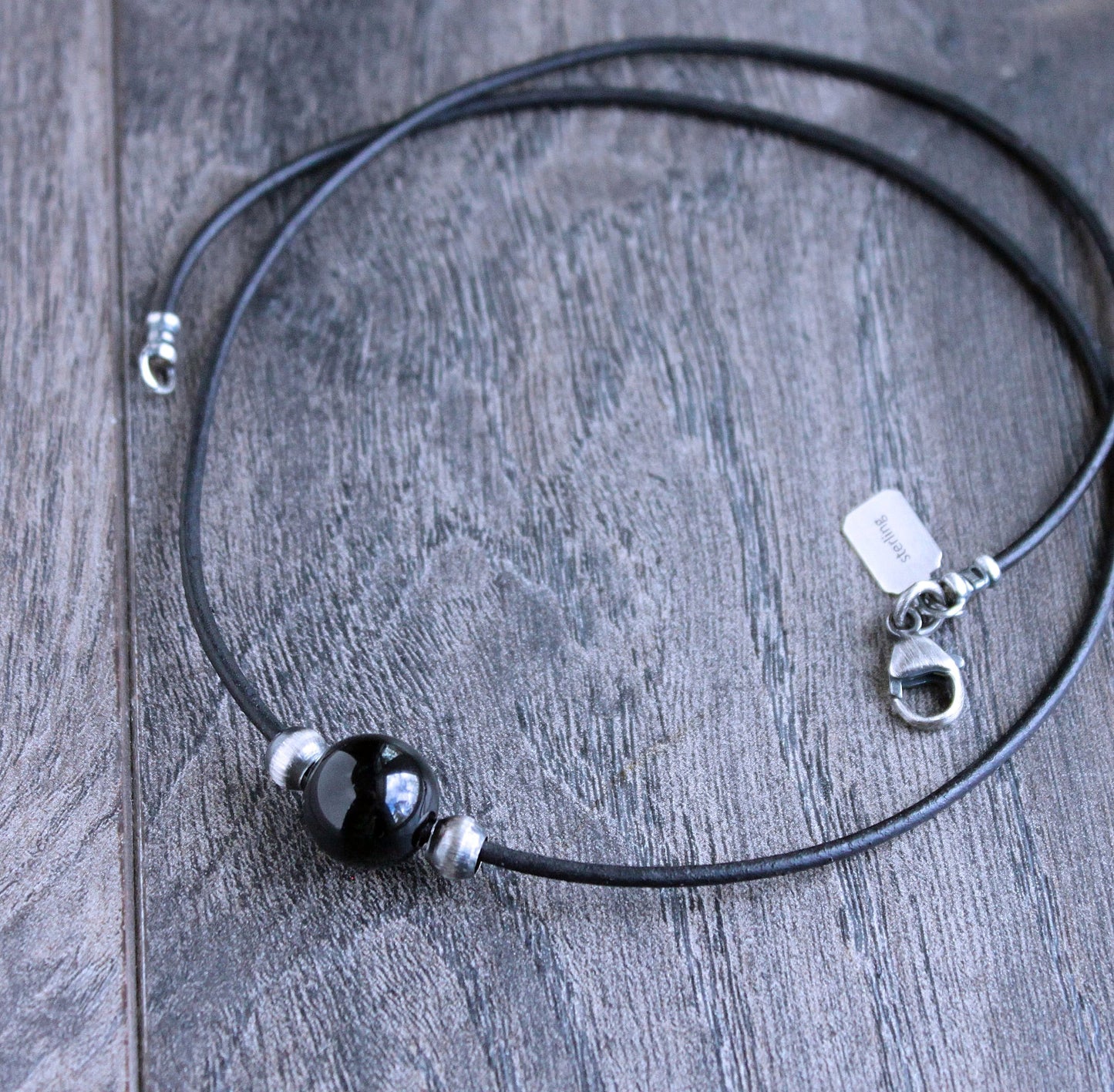 Men's Black Leather Cord Necklace