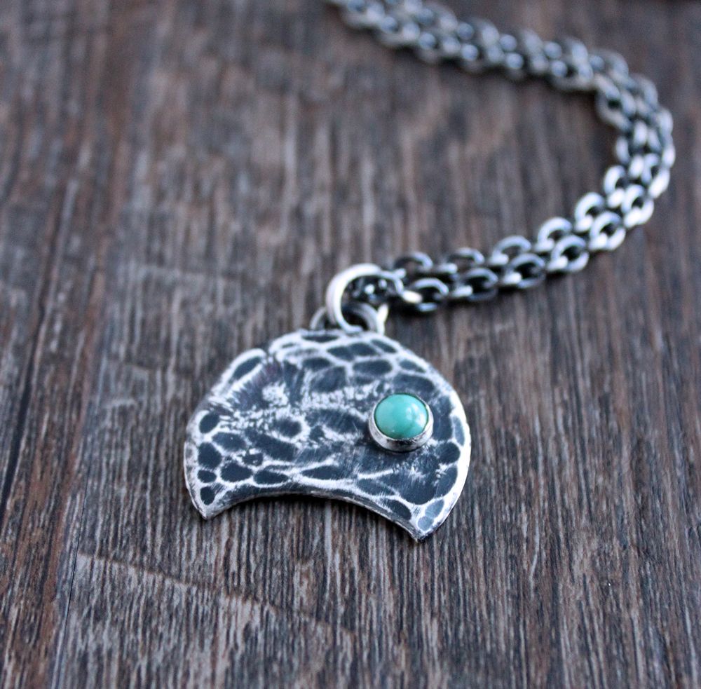 Distressed Hammered Silver Pendant with Turquoise