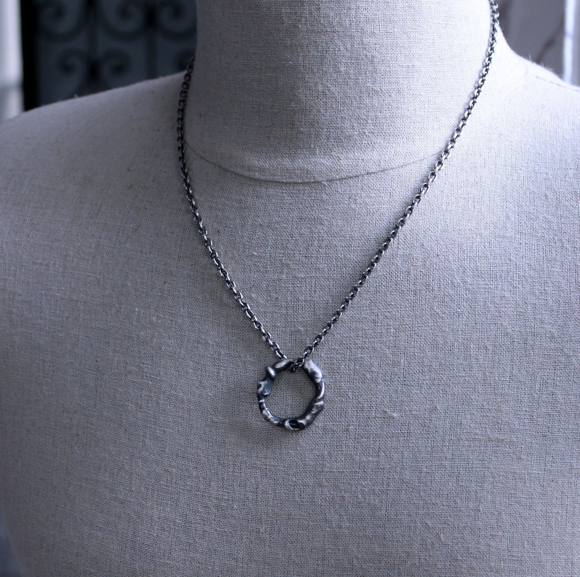 Men's Rustic Silver Circle Pendant Necklace