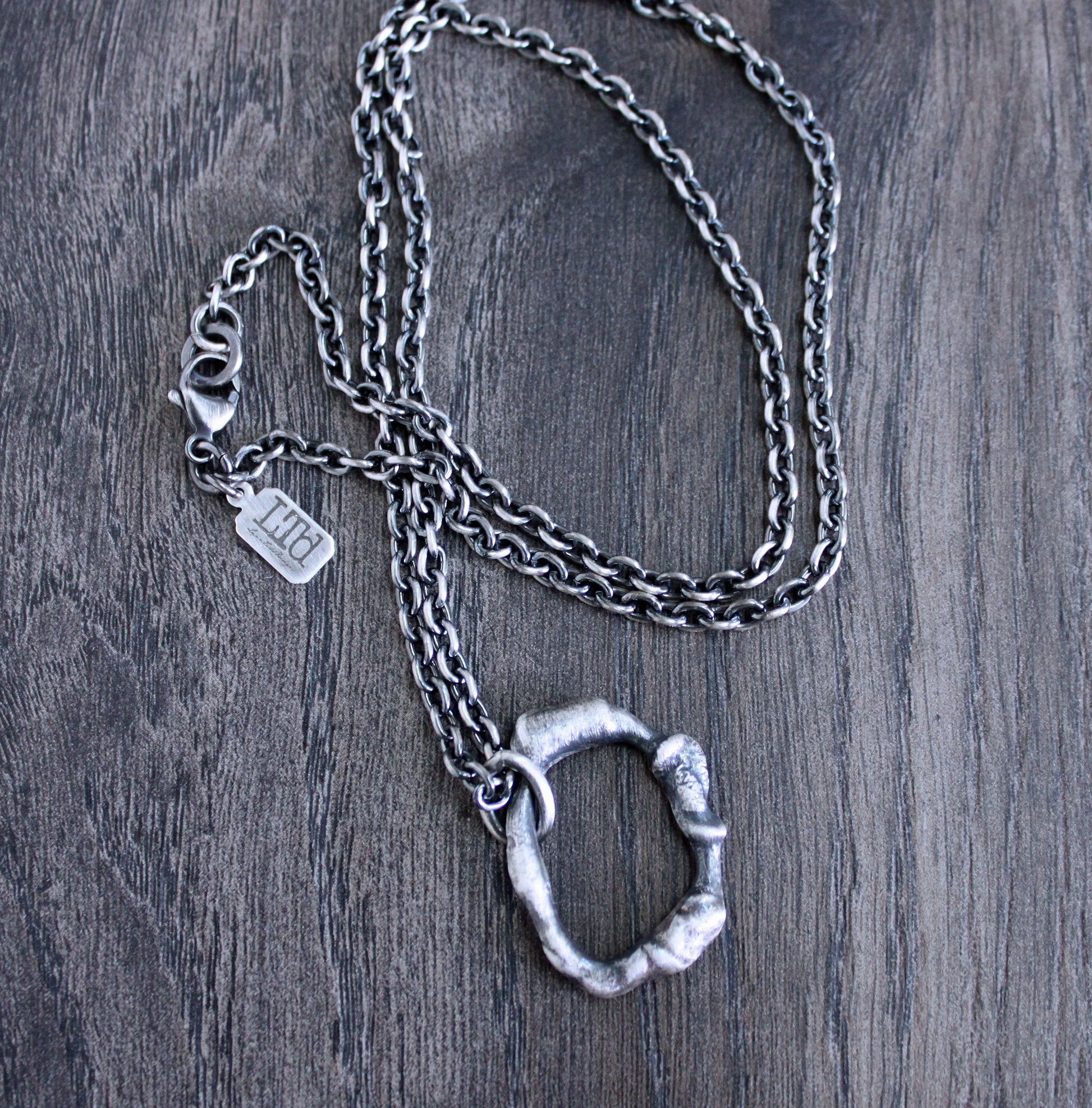 Men's Rustic Silver Hoop Pendant necklace