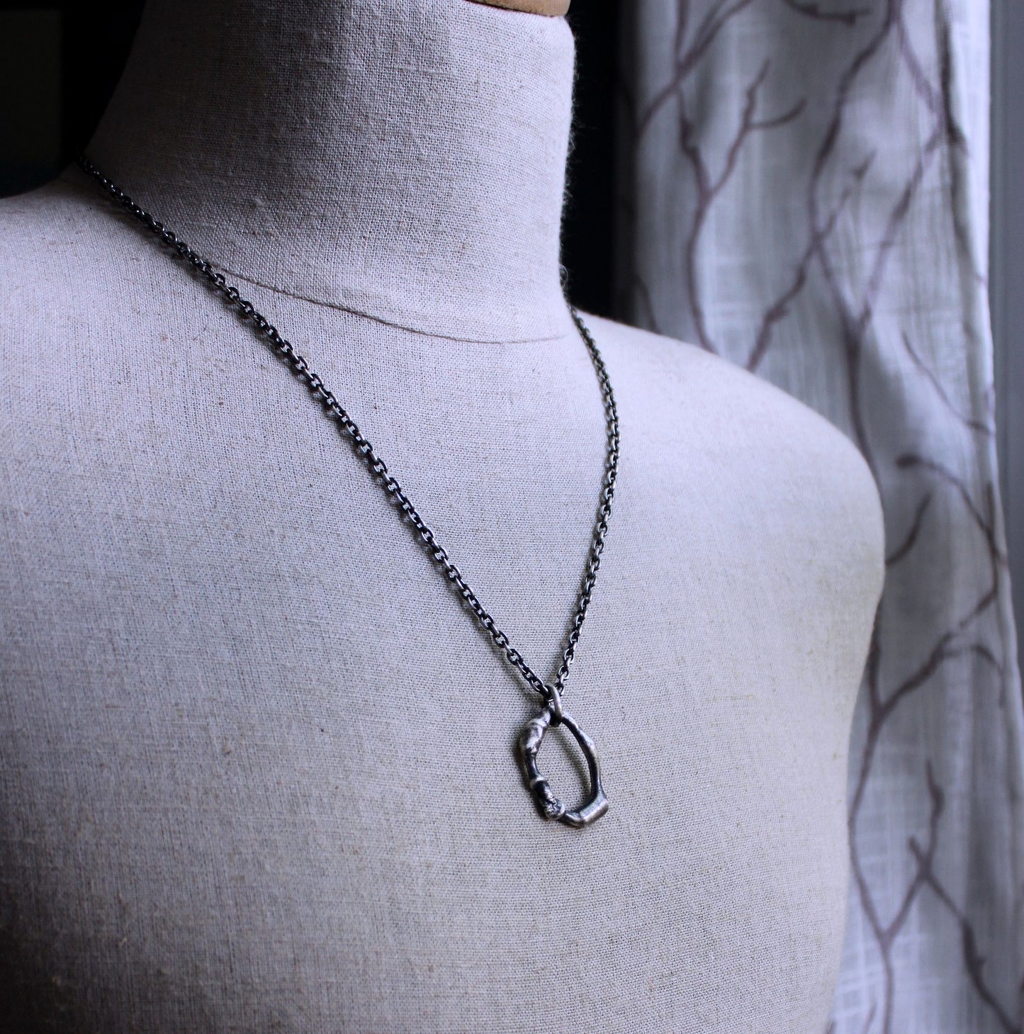 Men's Oxidized Silver Oval Pendant