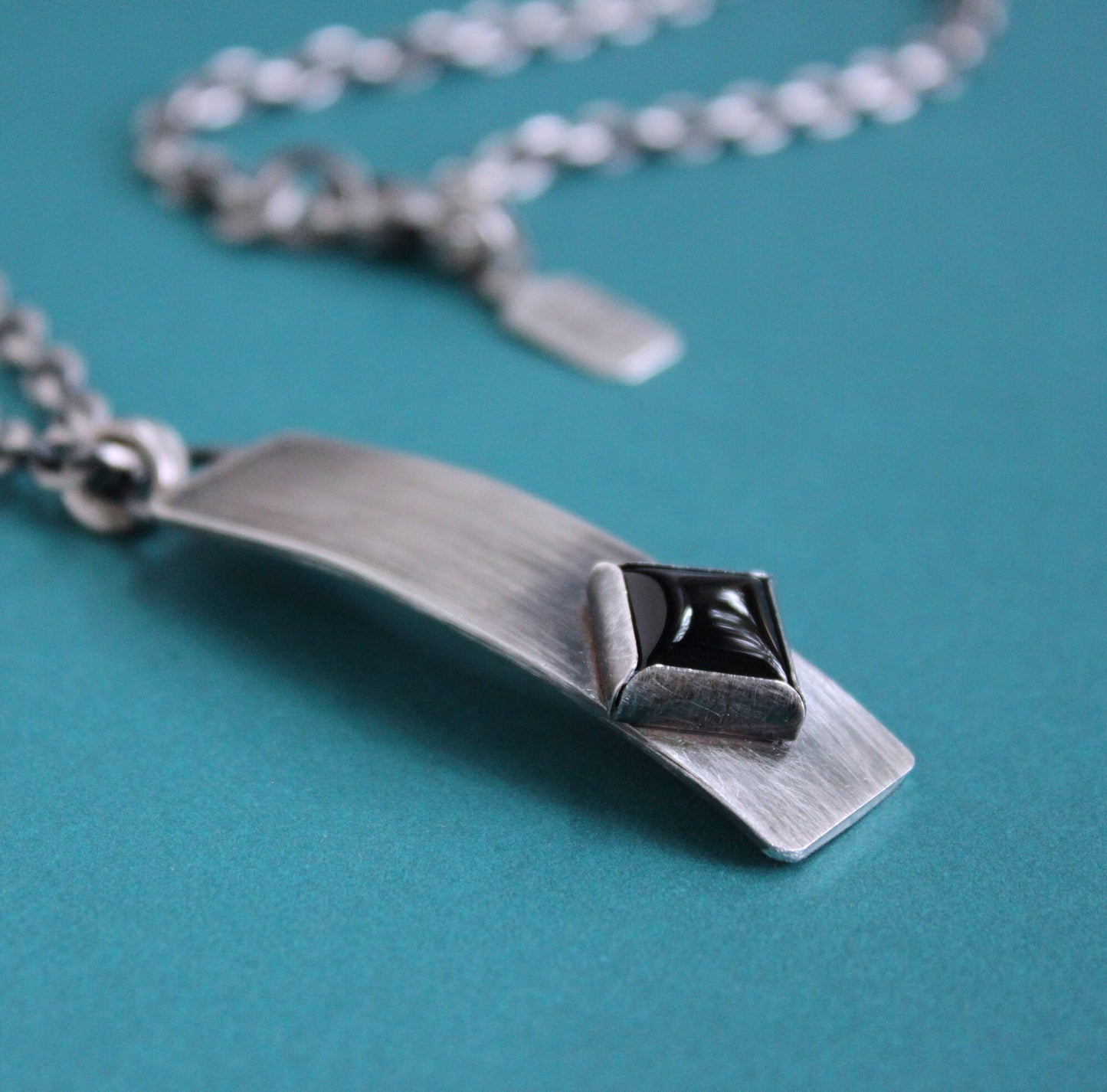 Onyx Stone Long Silver Pendant