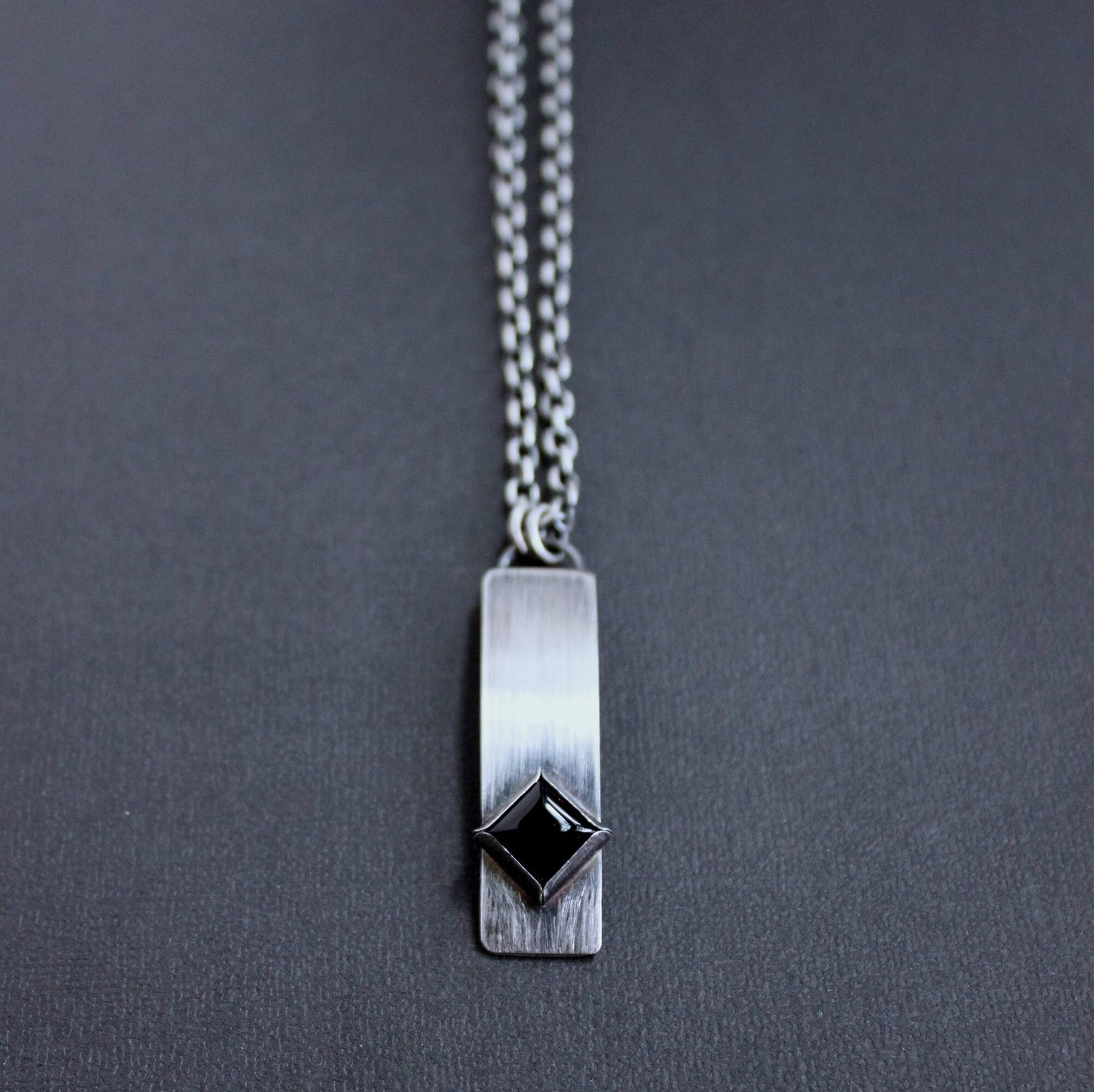 Onyx Stone Long Silver Pendant