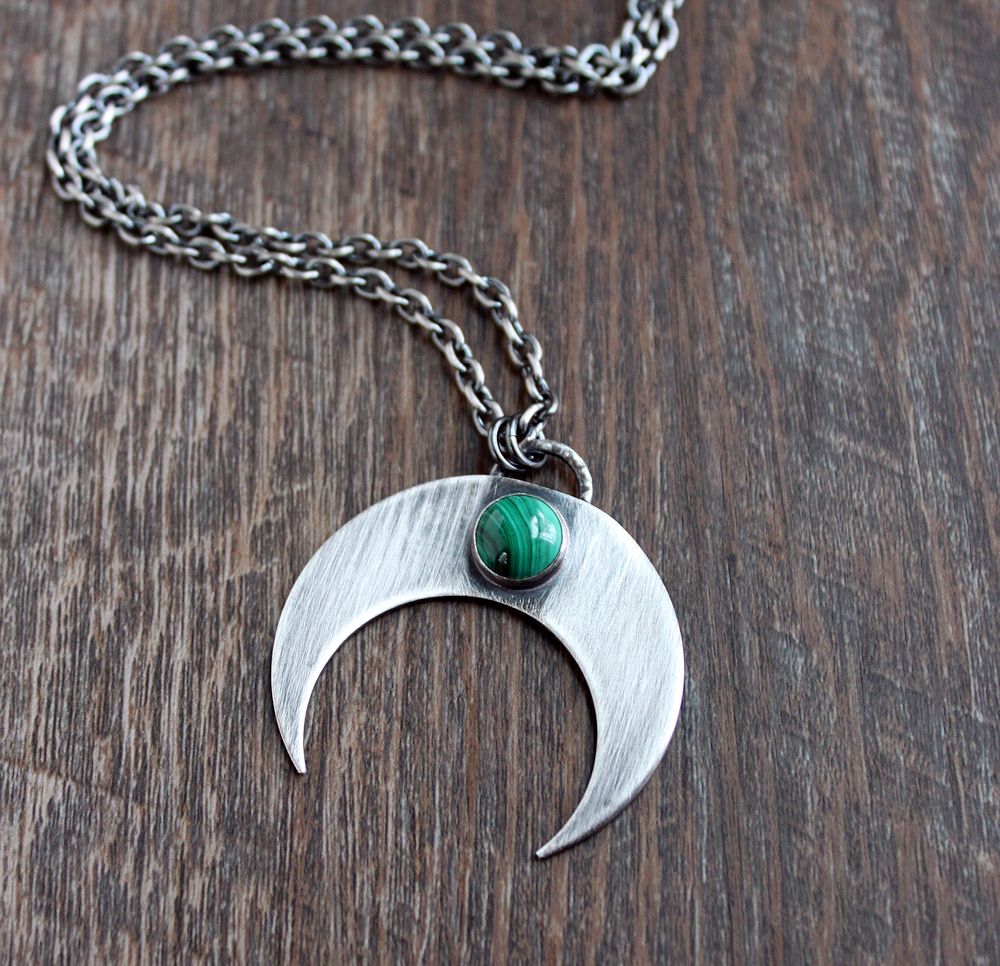 men's silver malachite pendant necklace