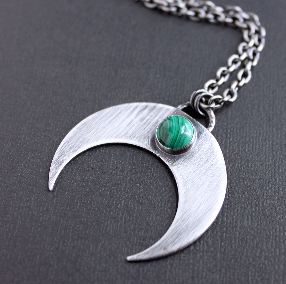 men's large silver malachite pendant
