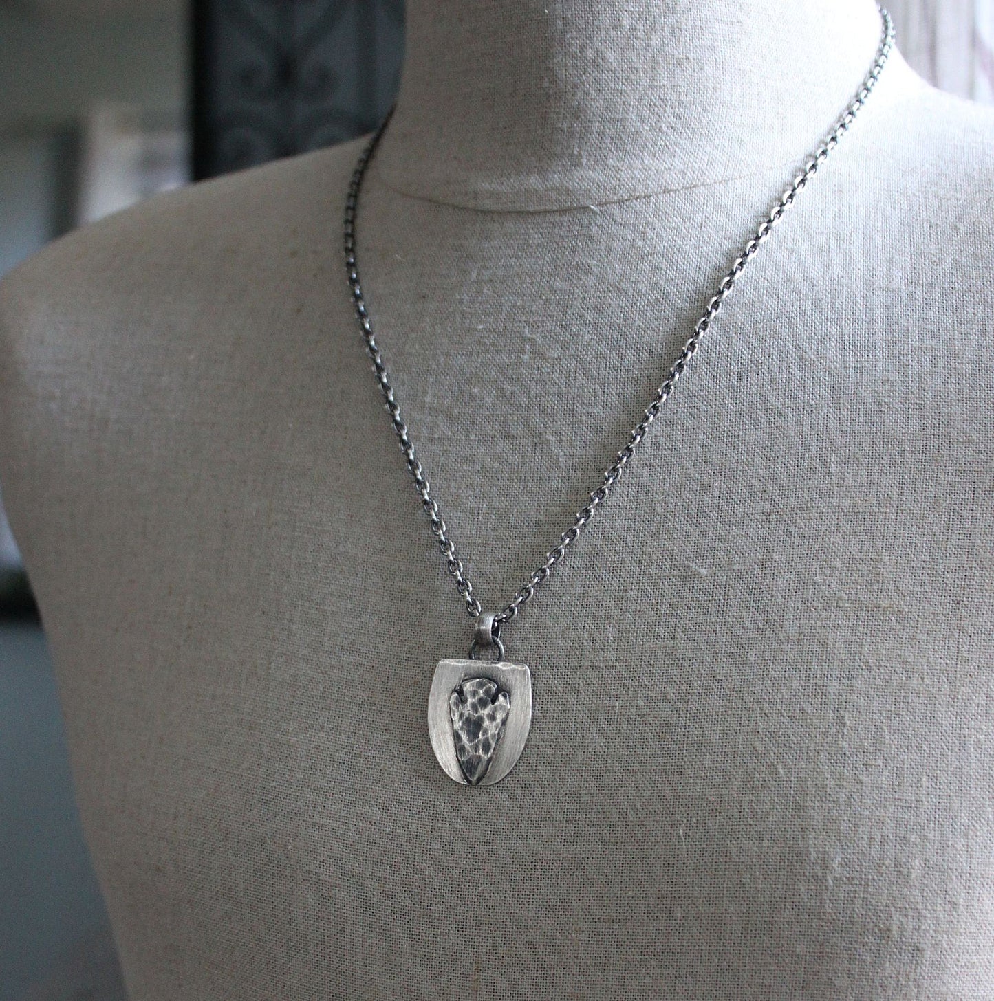 men's oxidized sterling silver arrowhead pendant