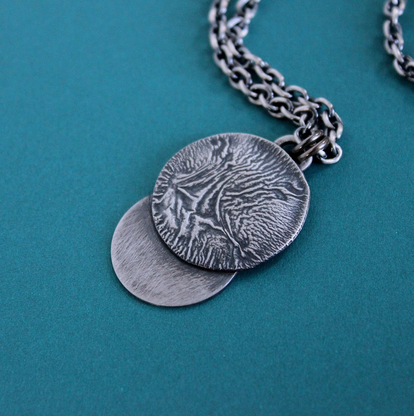 oxidized silver round pendant necklace