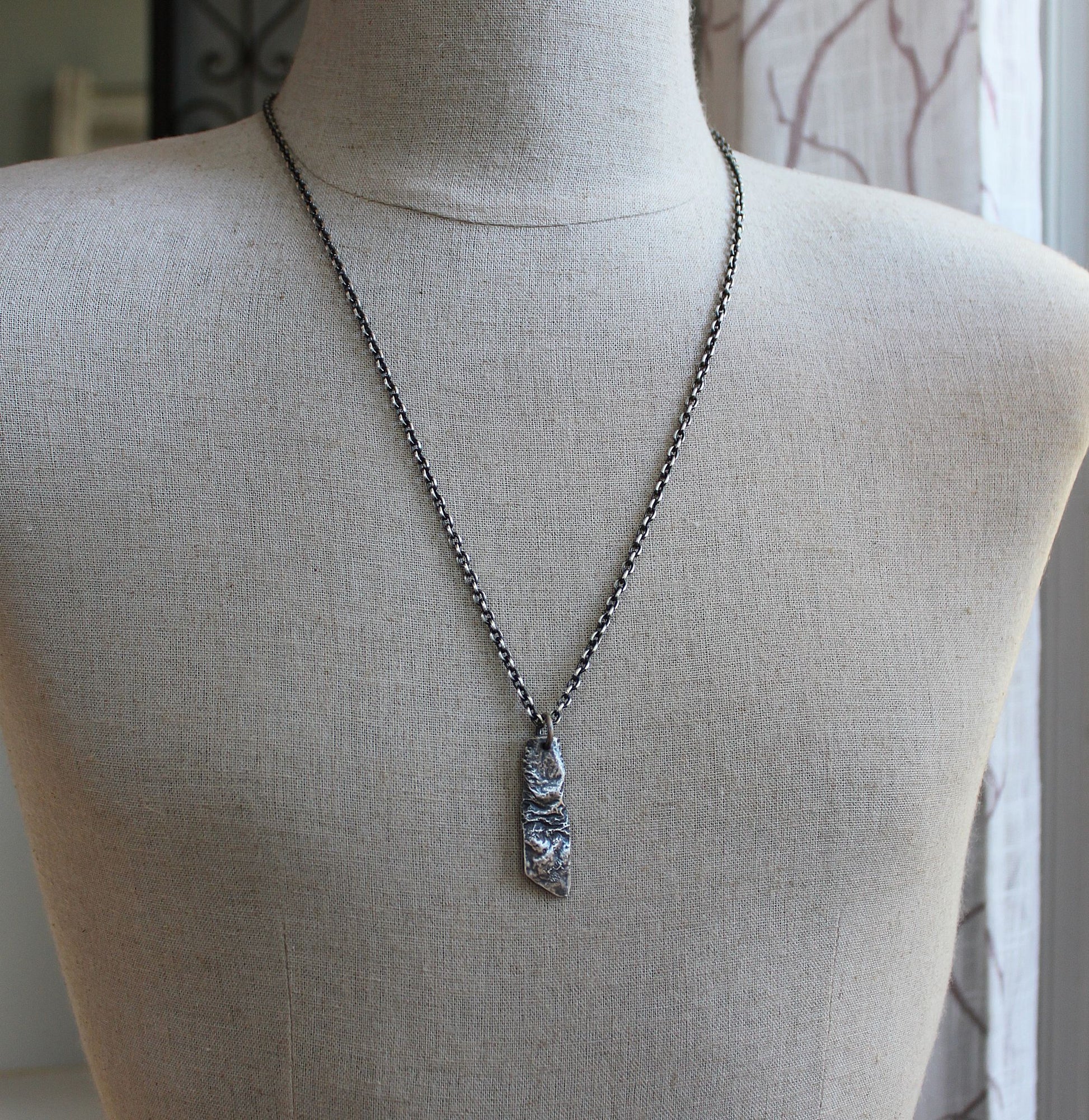 men's long rustic silver pendant necklace