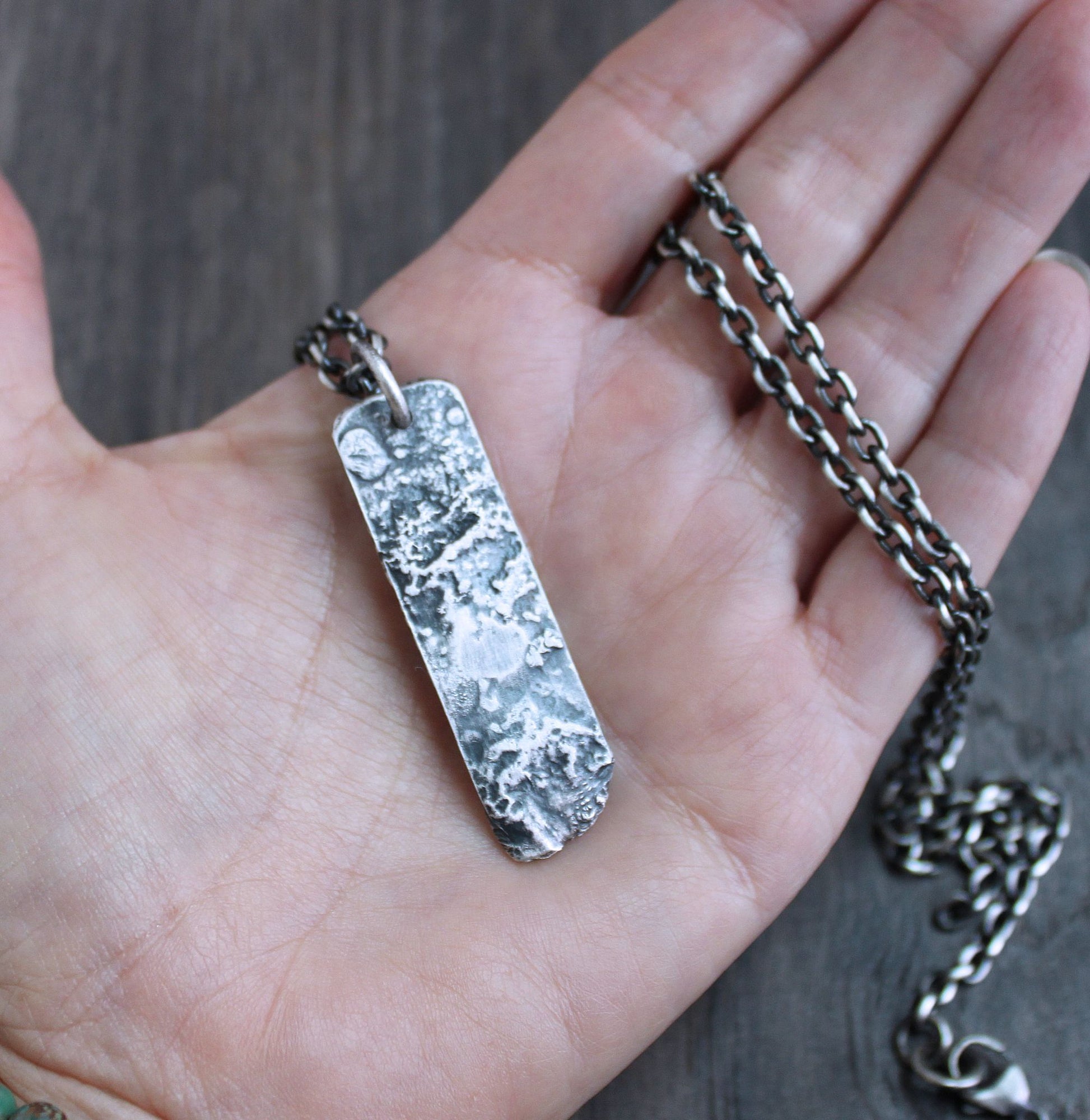 Men's Large Long Silver Pendant Necklace