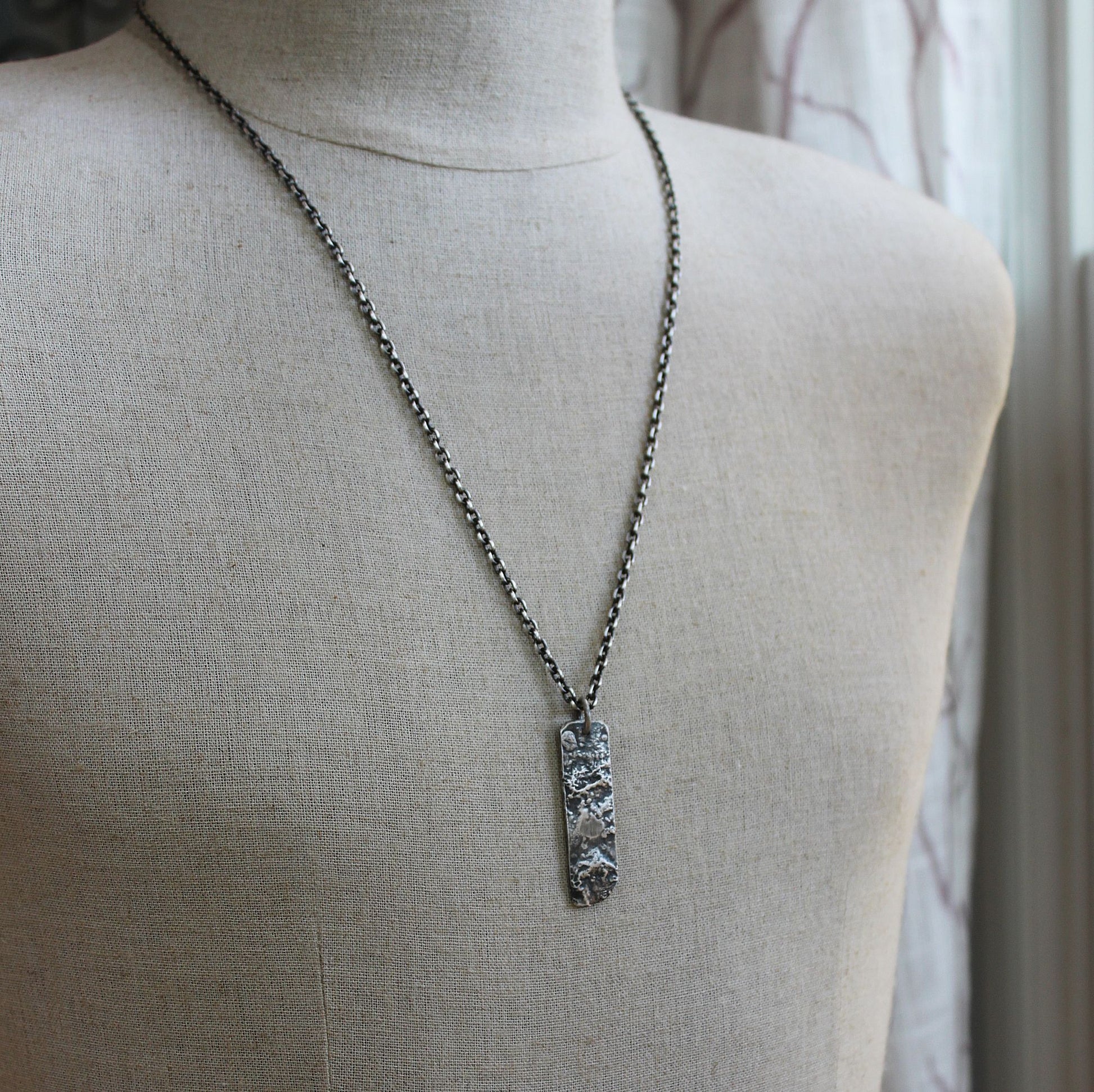 Men's Long Rugged Silver Pendant Necklace