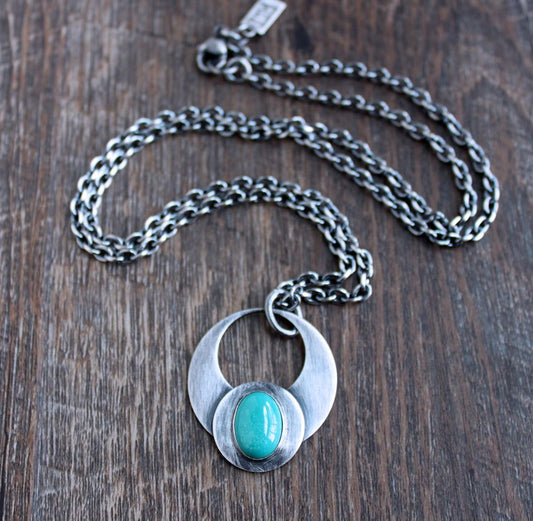 men's rustic silver turquoise pendant