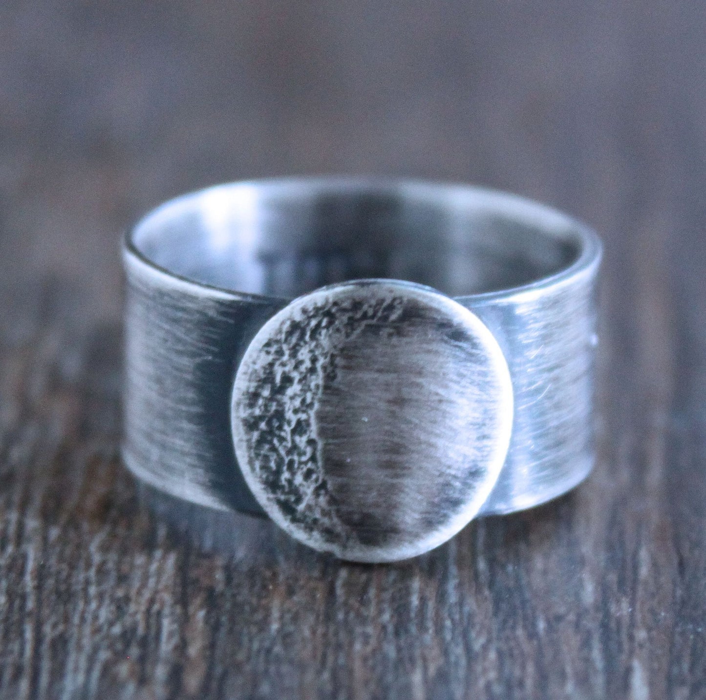 Wide Band Ring, Rustic Sterling Silver, Size 9.5