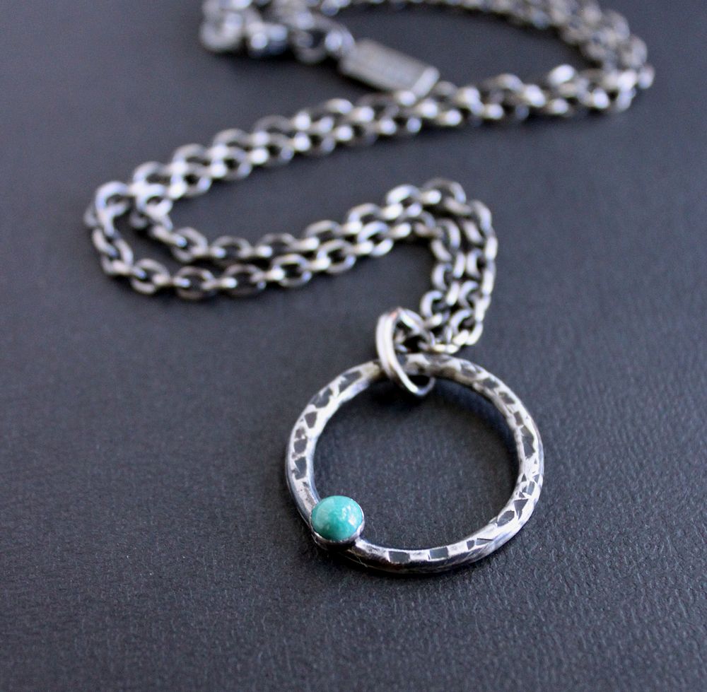 men's silver hoop pendant with turquoise