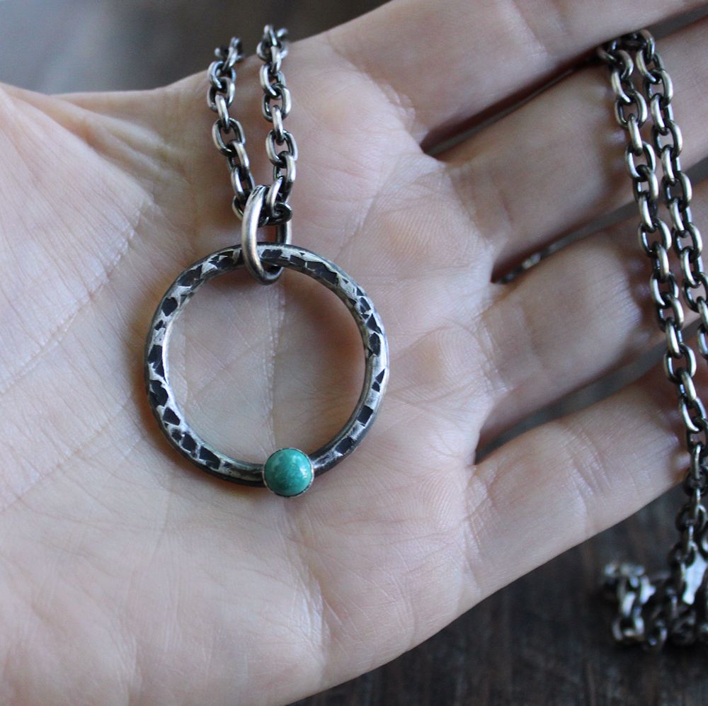 men's hammered silver pendant with turquoise stone
