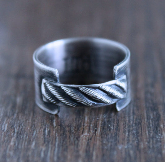 Silver Wide Band Rope Ring, Size 9