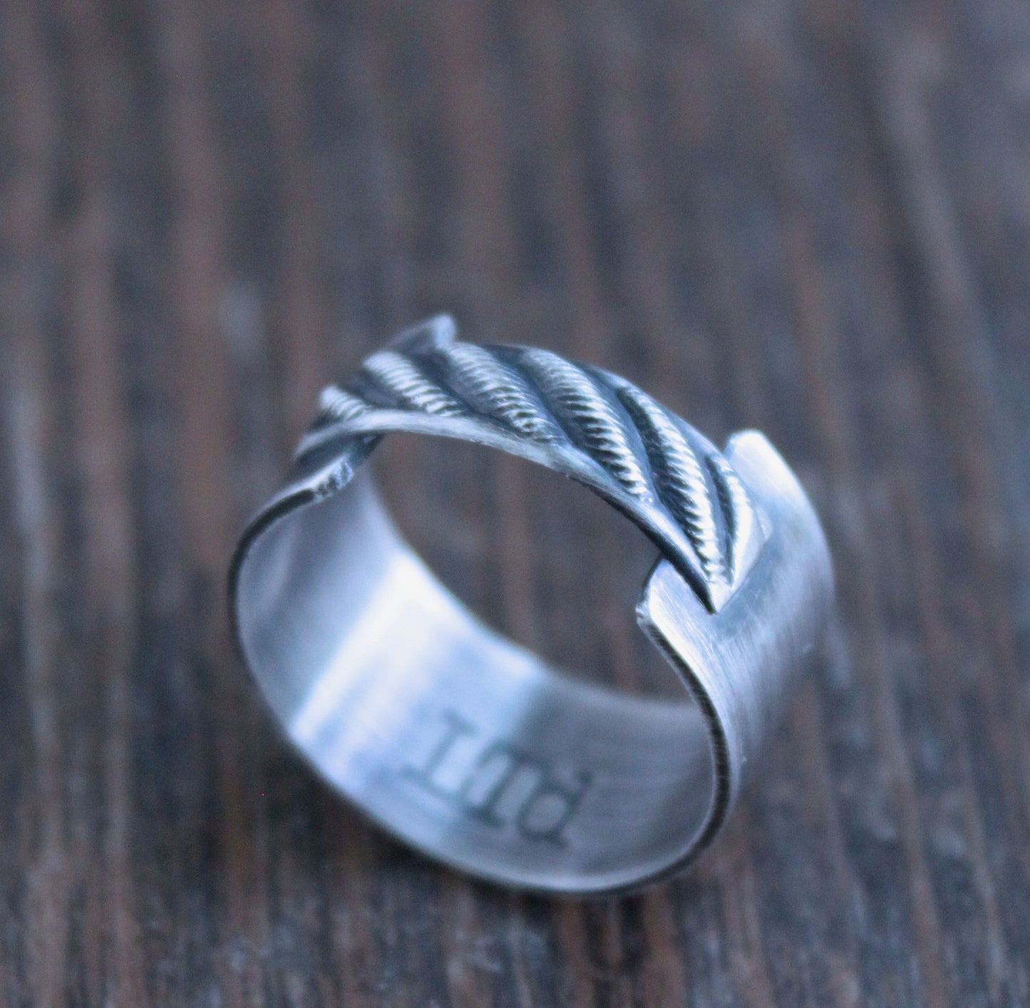 Silver Wide Band Rope Ring, Size 9