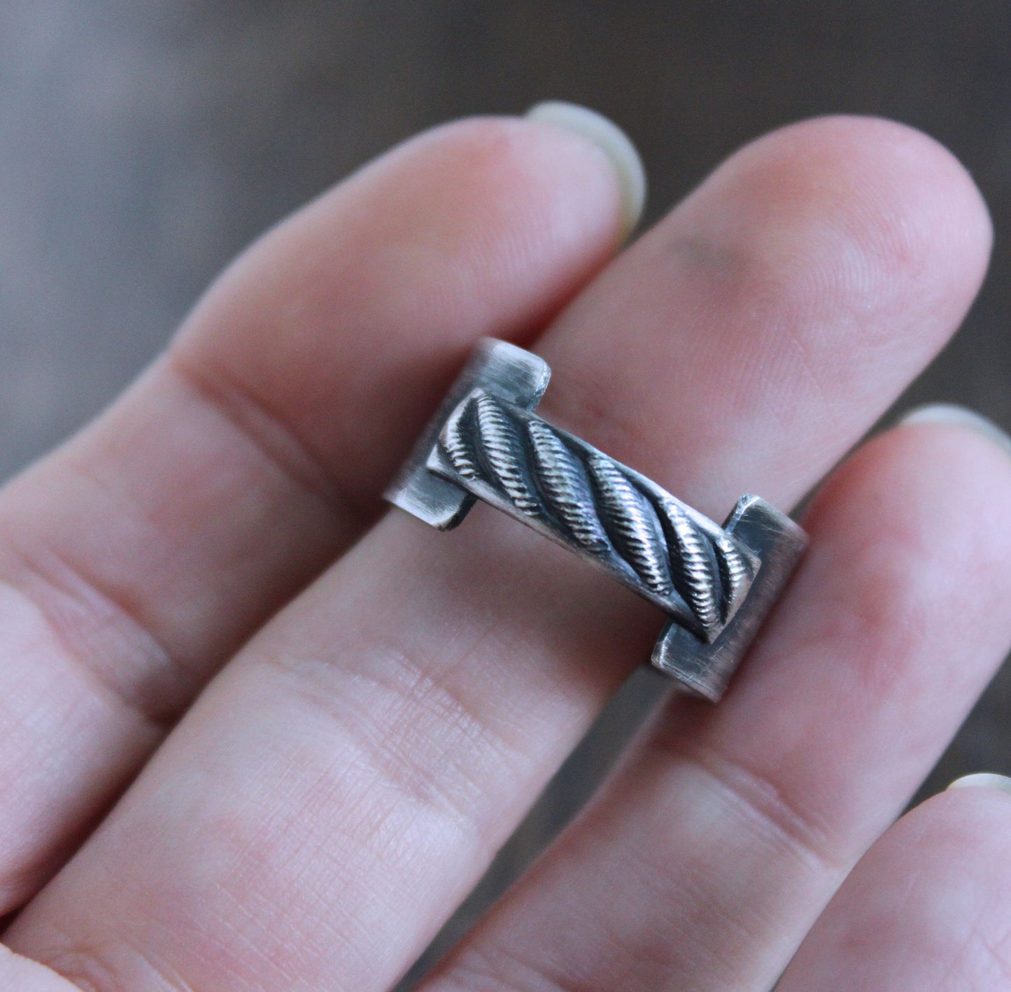 Silver Wide Band Rope Ring, Size 9