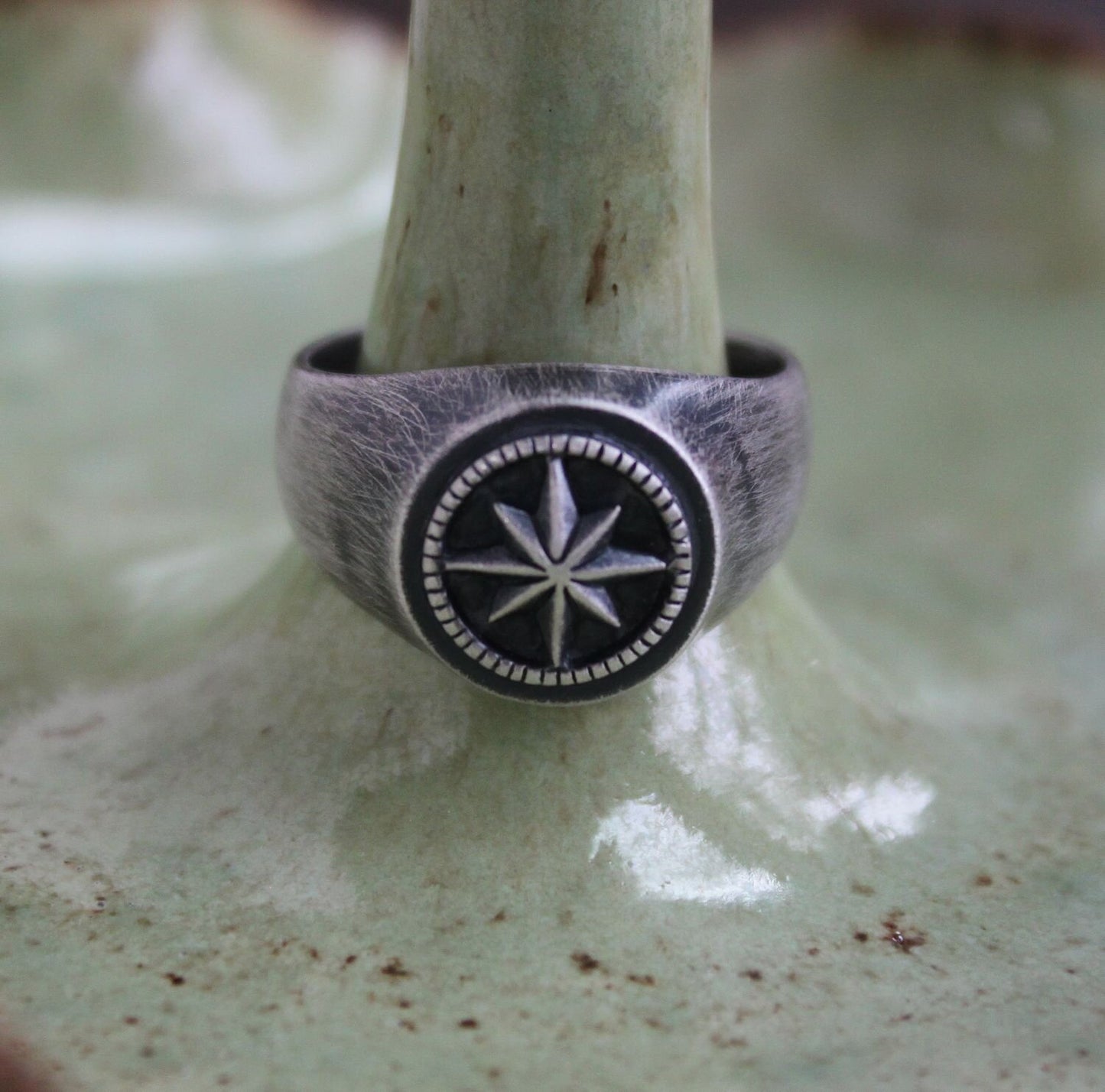 Compass Signet Ring, Sterling Silver, Size 11