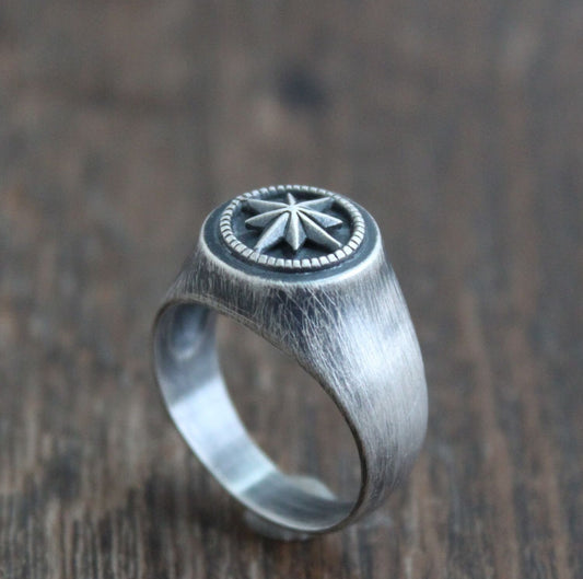men's compass signet ring