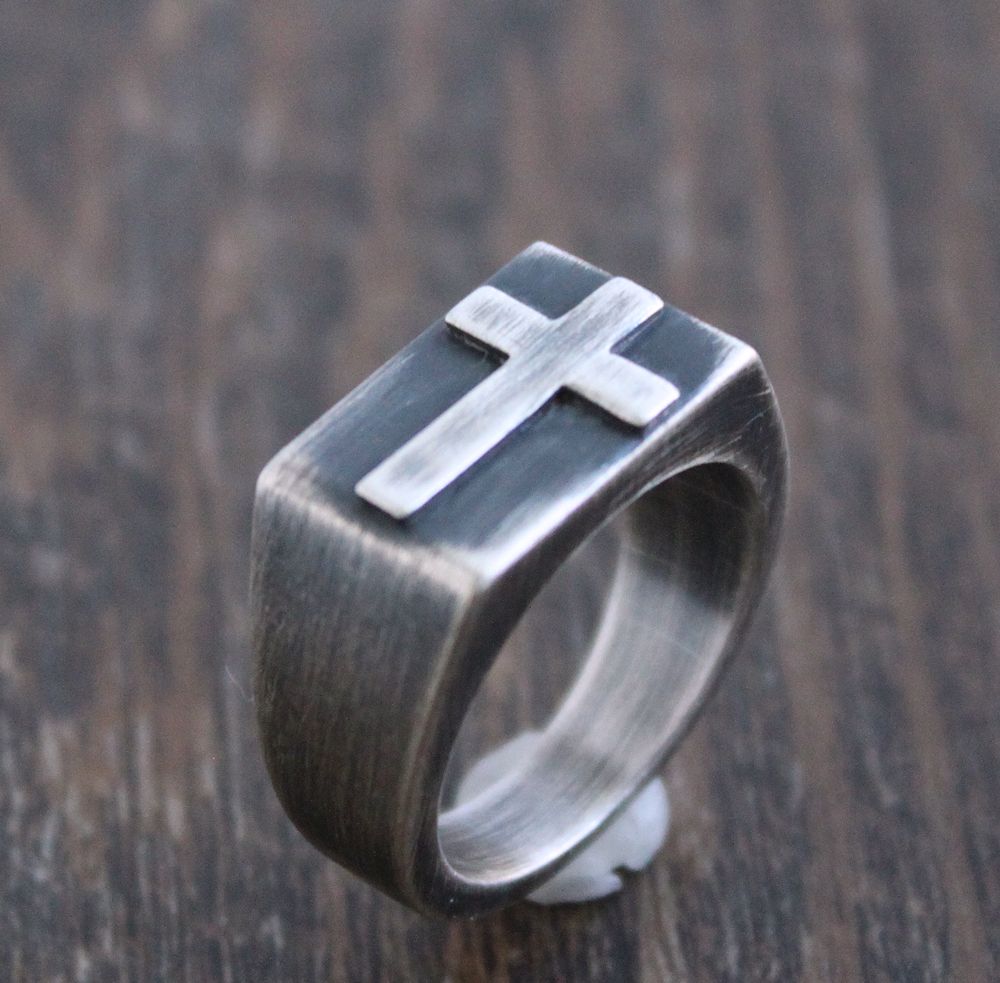 men's cross signet ring