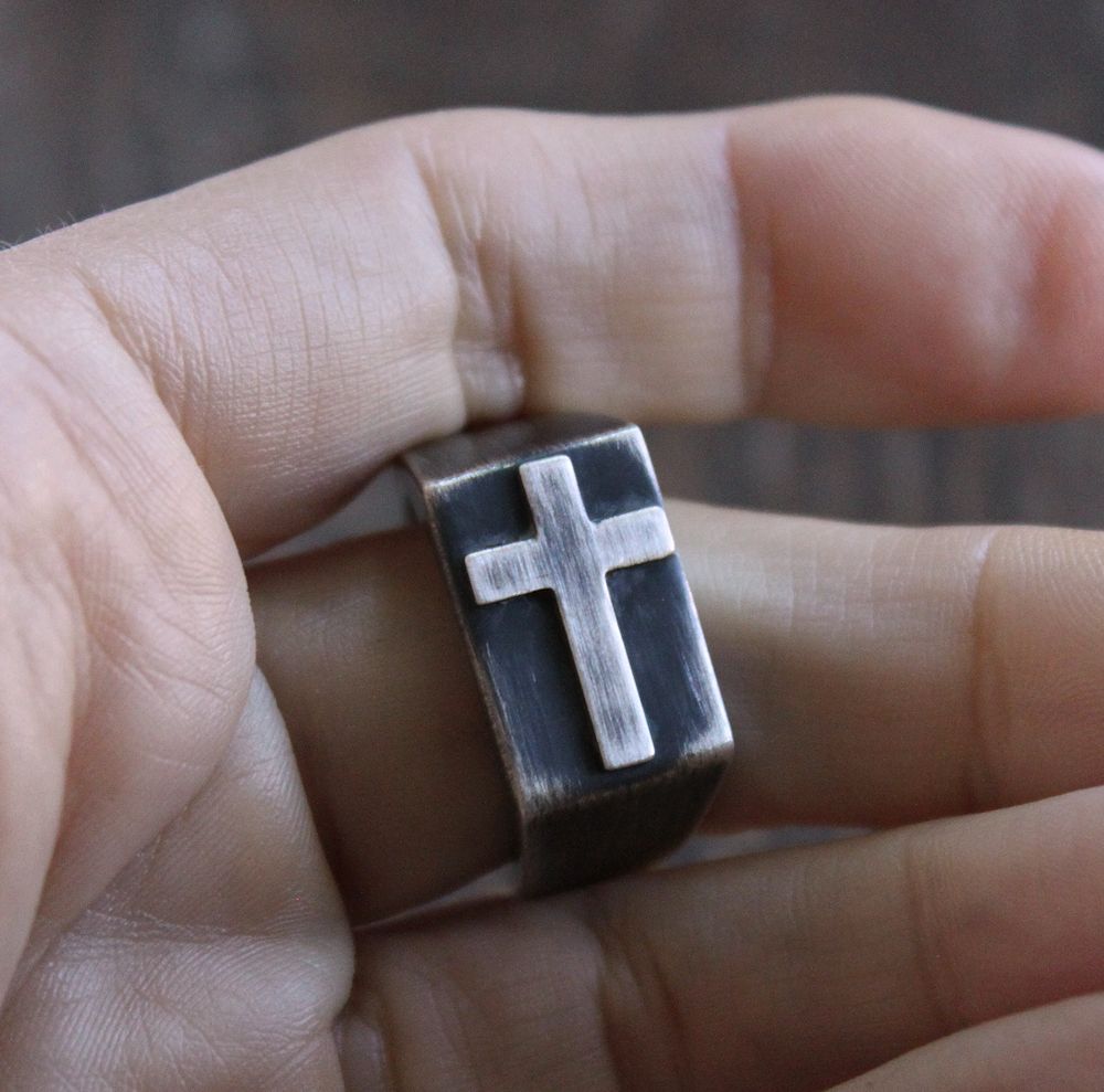 men's rustic cross ring