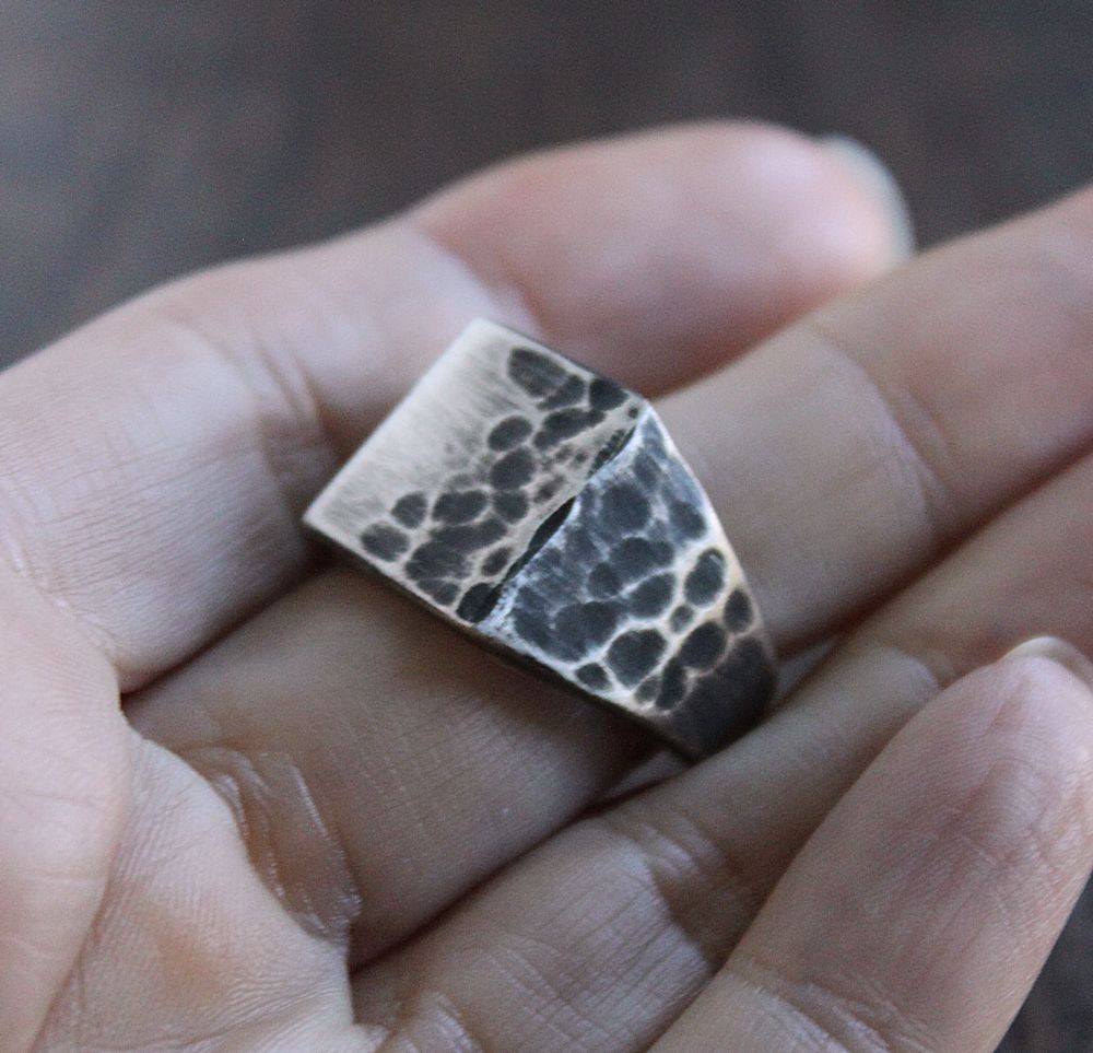 men's oxidized silver square signet ring