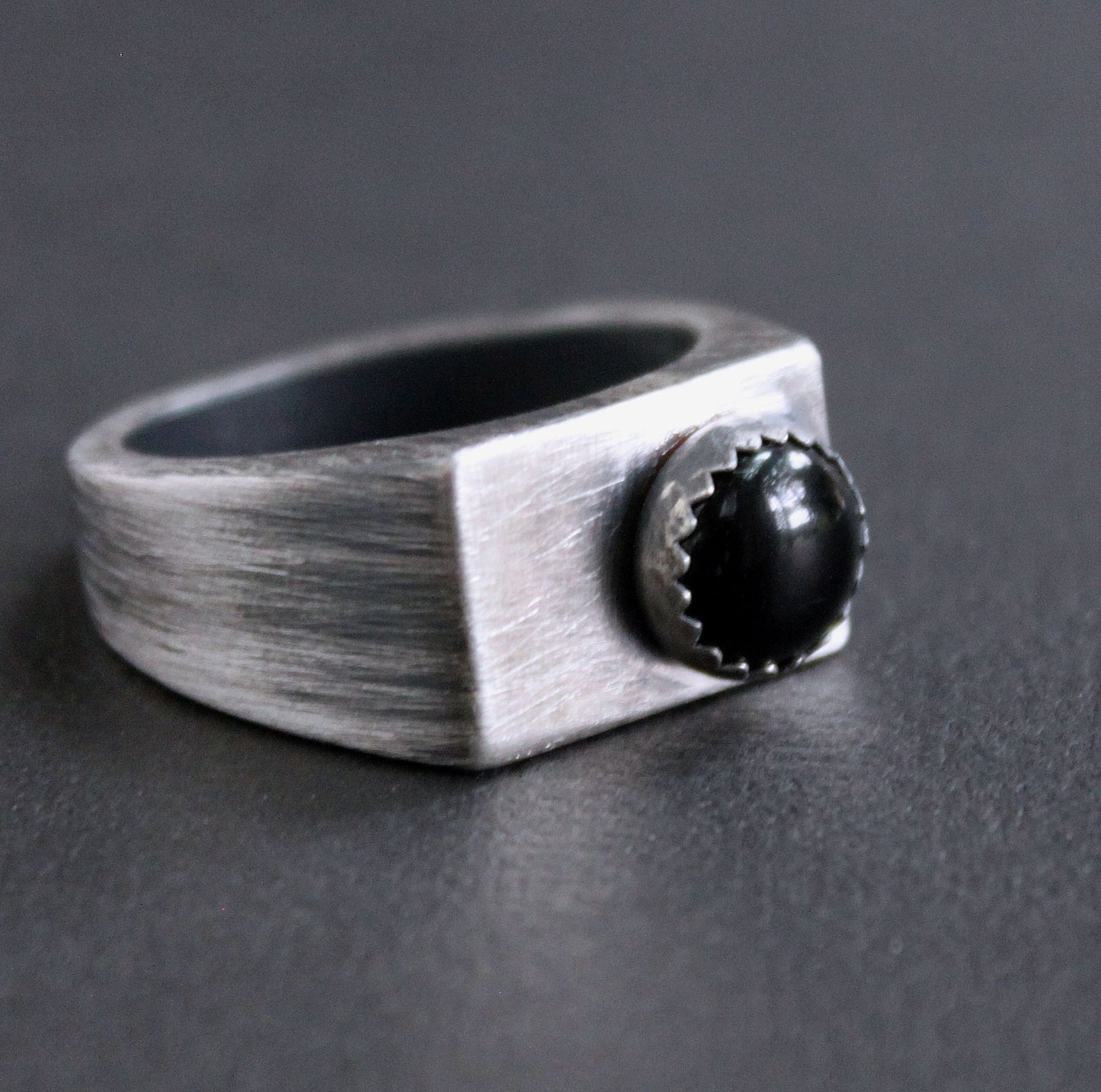 Black Onyx Stone Signet Ring, Heavy Sterling Silver, Size 10