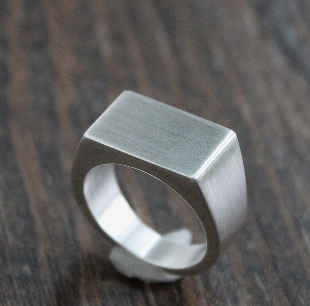 men's brushed silver signet ring