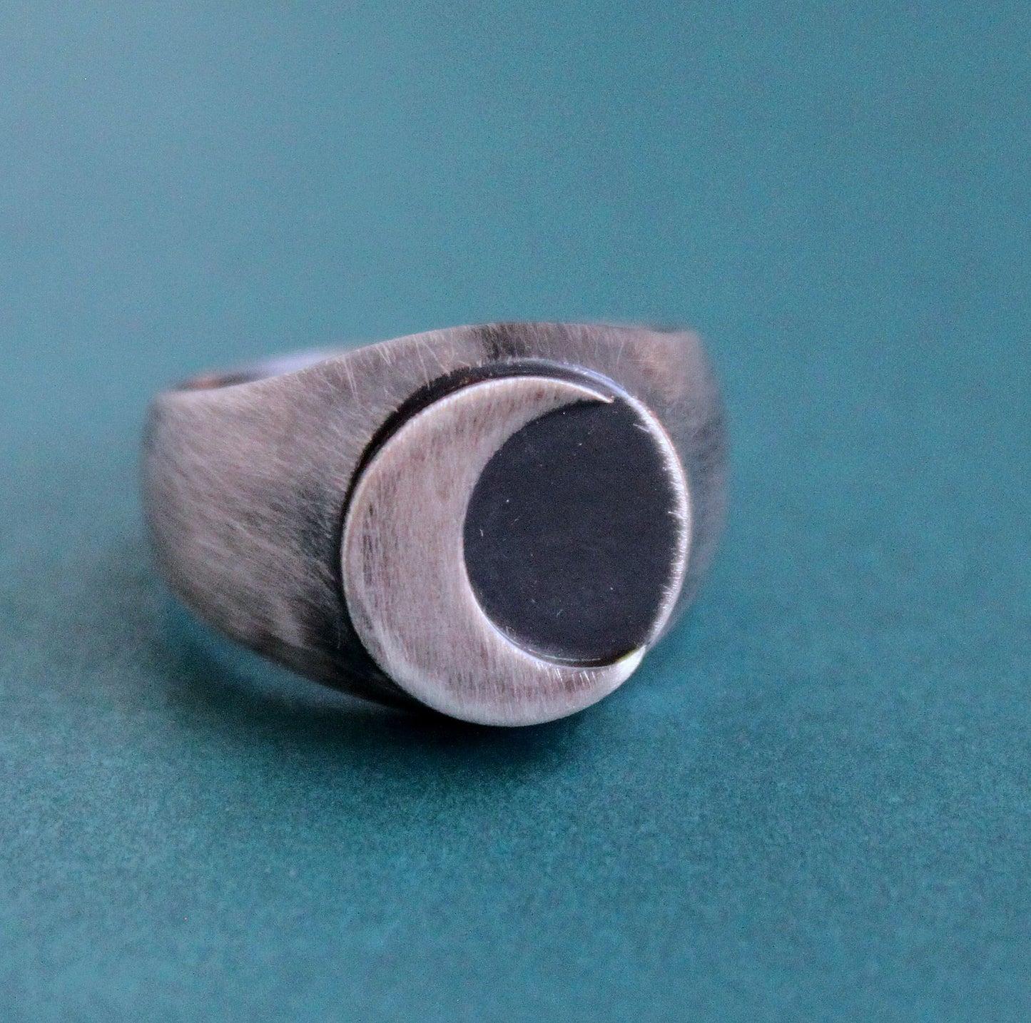 men's silver moon signet ring, size 9