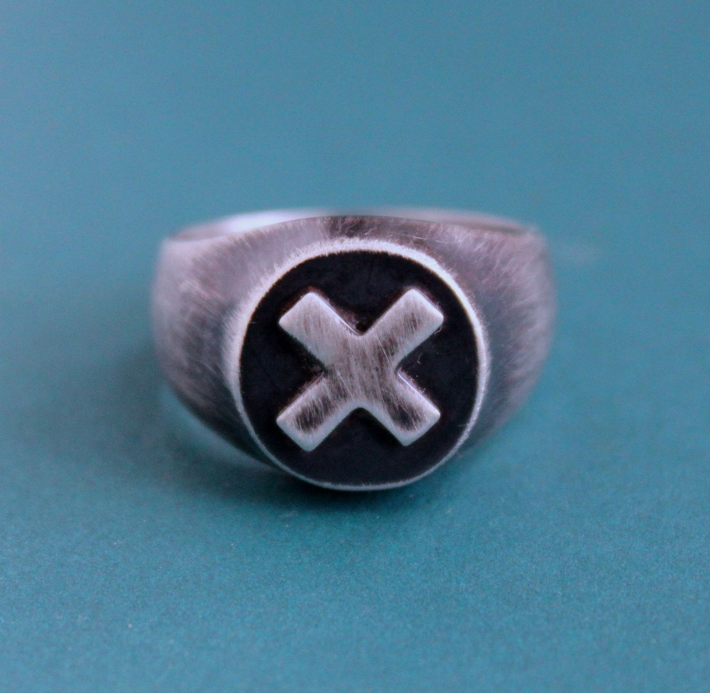 X Signet Ring, Round Sterling Silver, Size 9