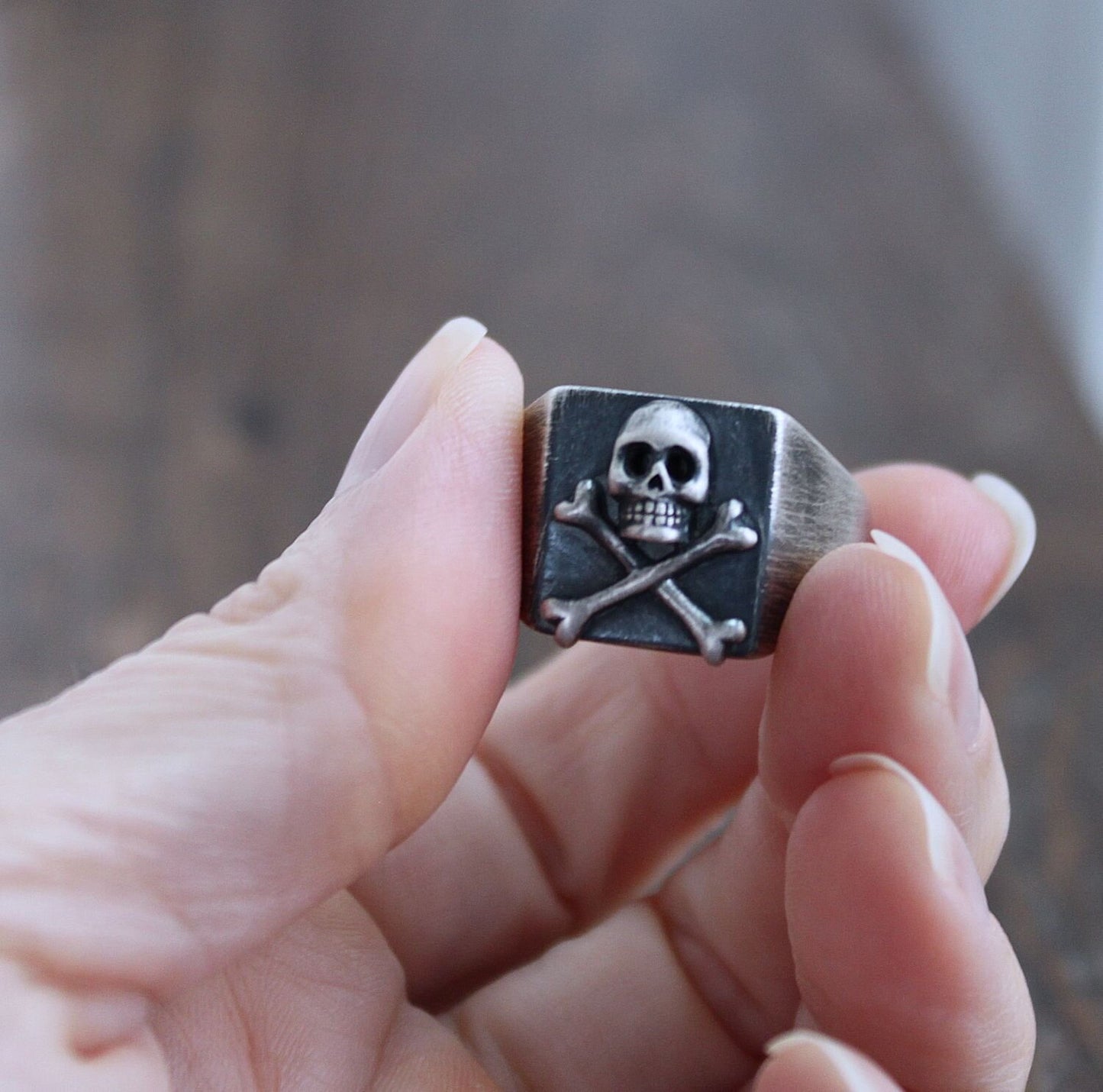 men's rustic skull signet ring