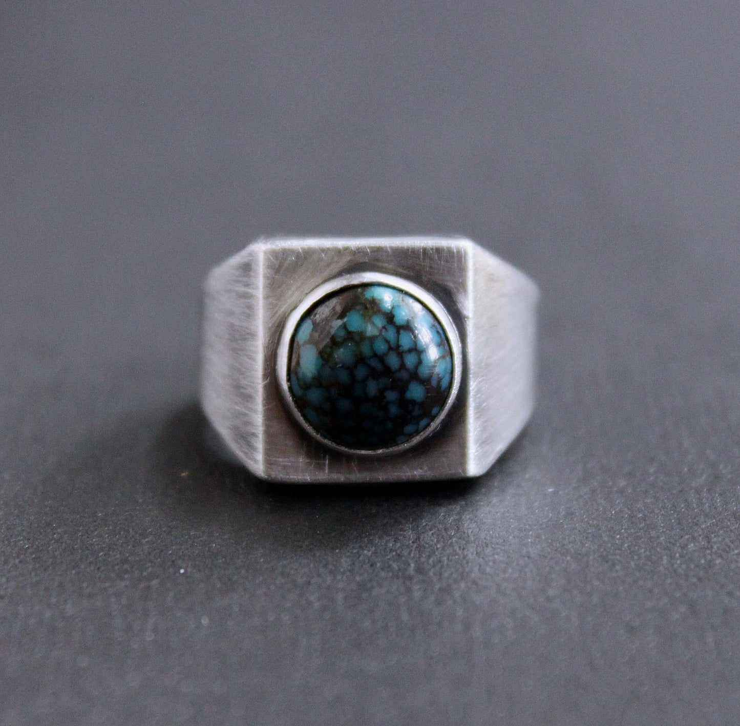 Turquoise and Silver Square Signet Ring, Size 8
