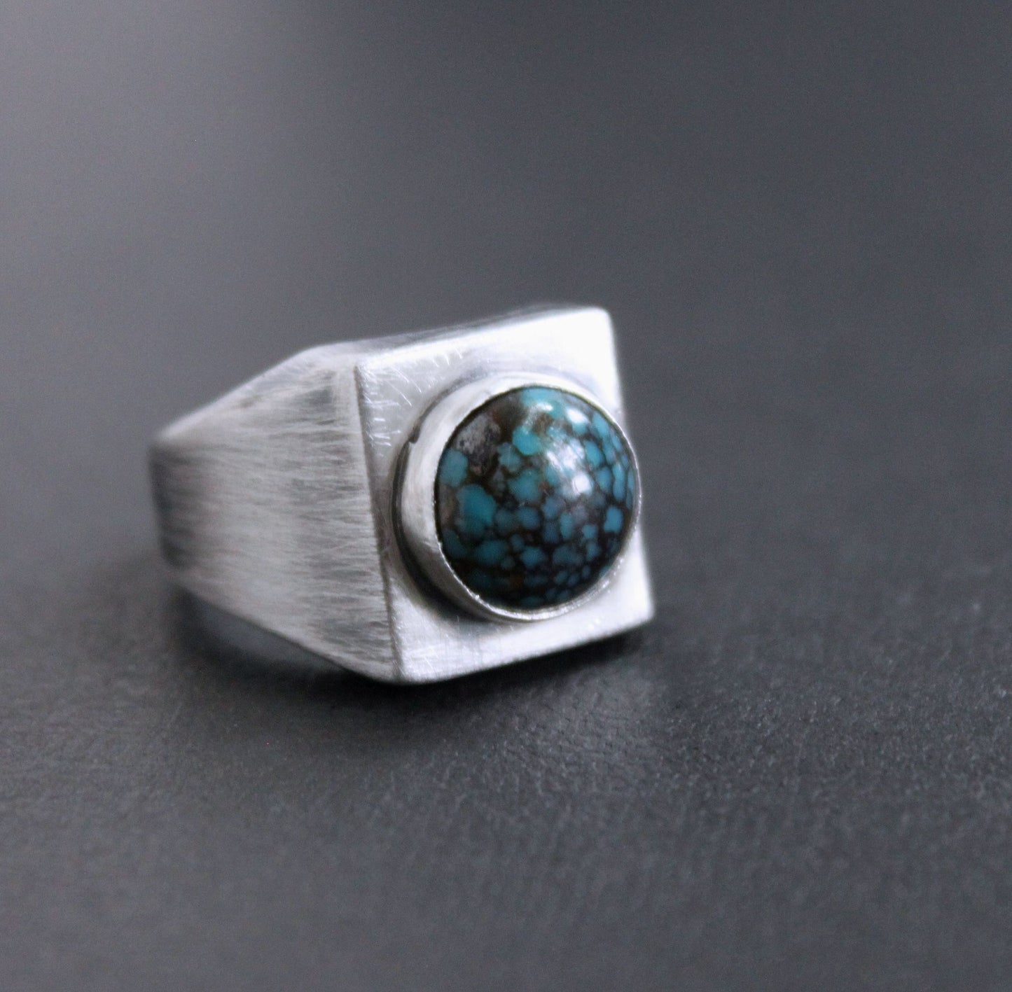 Turquoise and Silver Square Signet Ring, Size 8