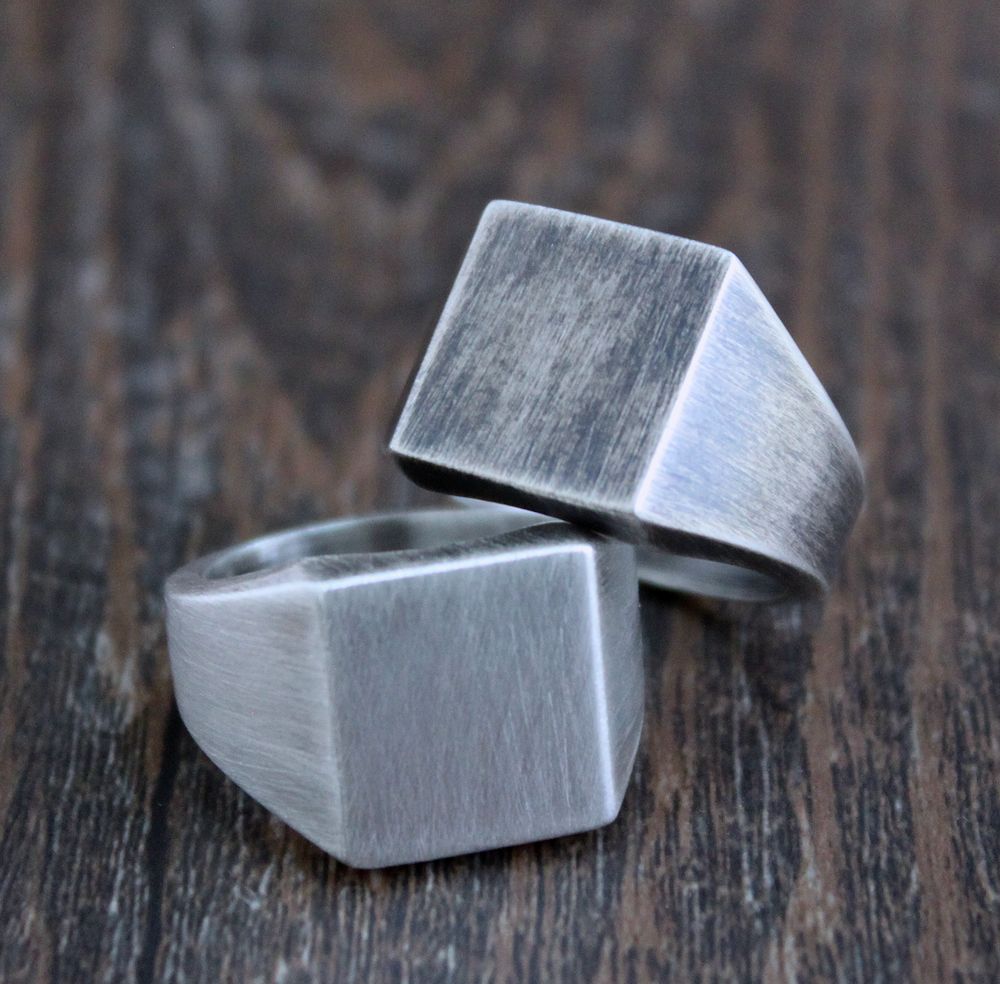 men's heavy silver square signet ring