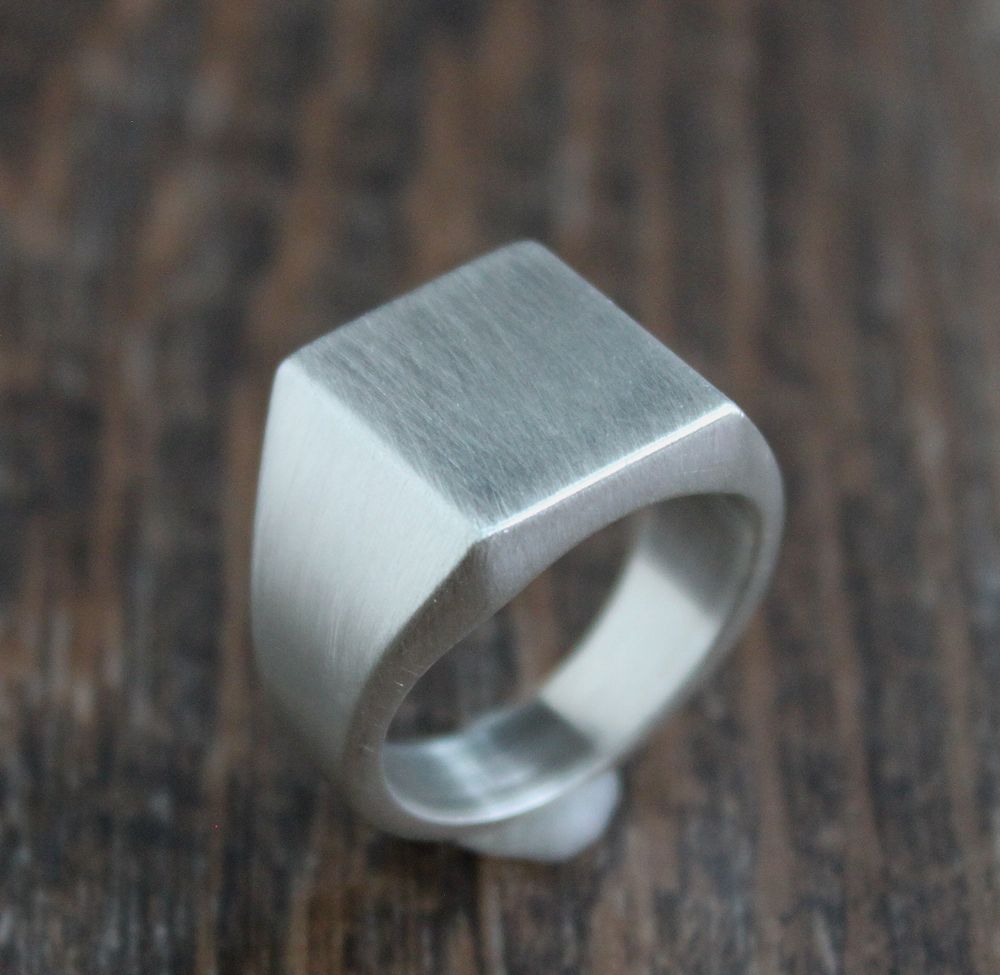 men's brushed silver signet ring