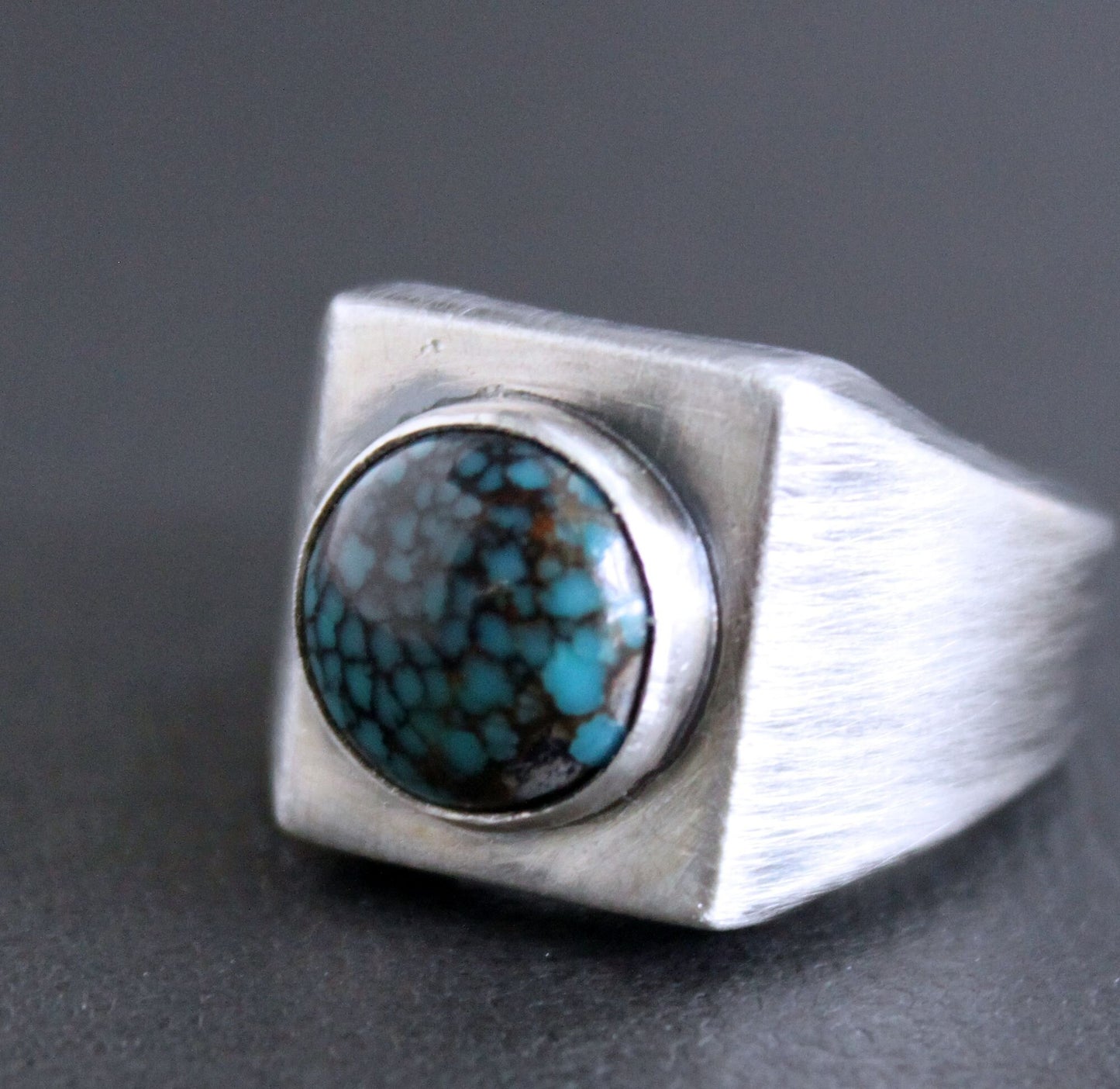 Turquoise and Silver Square Signet Ring, Size 8