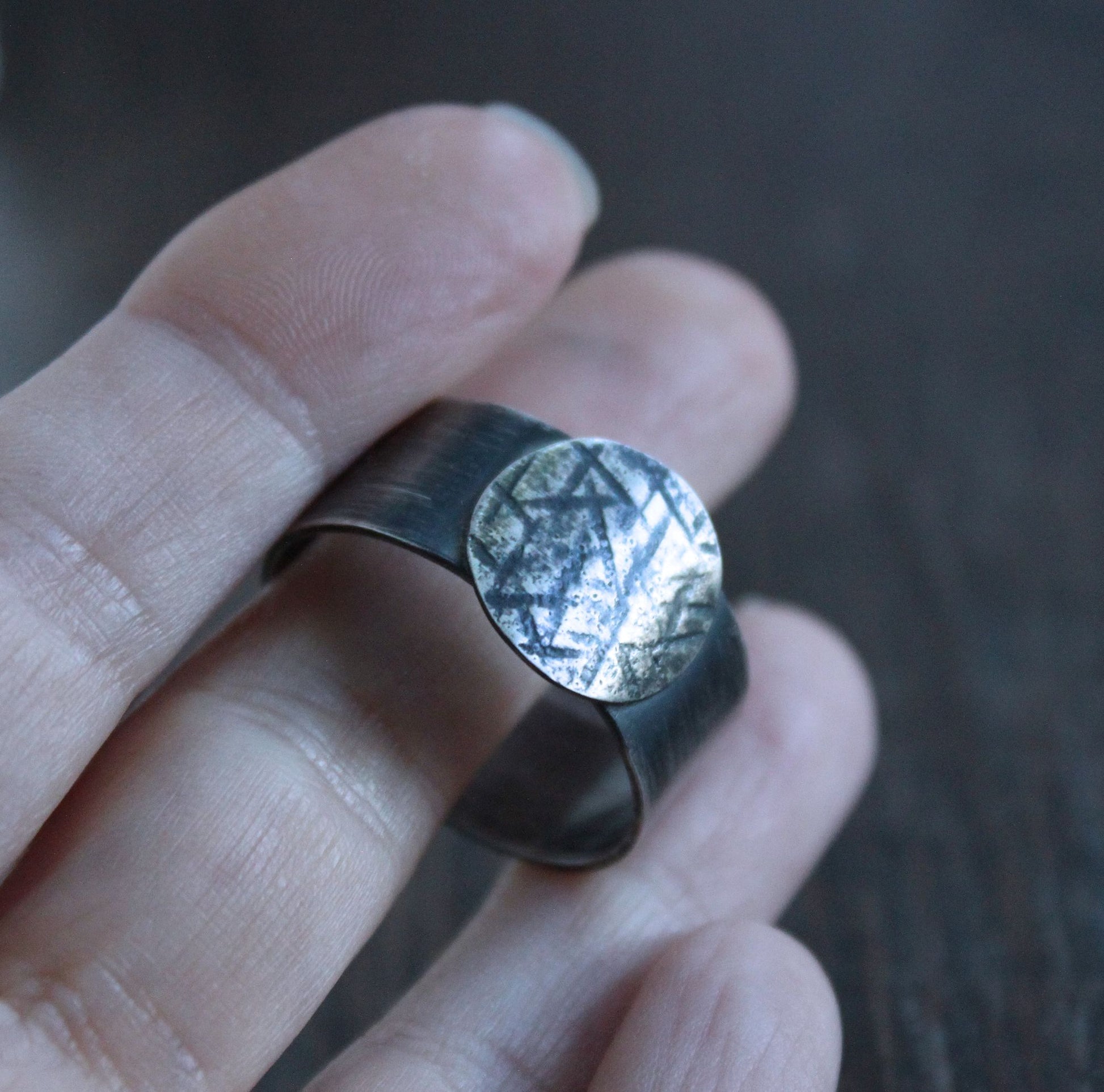 men's large hammered silver band ring