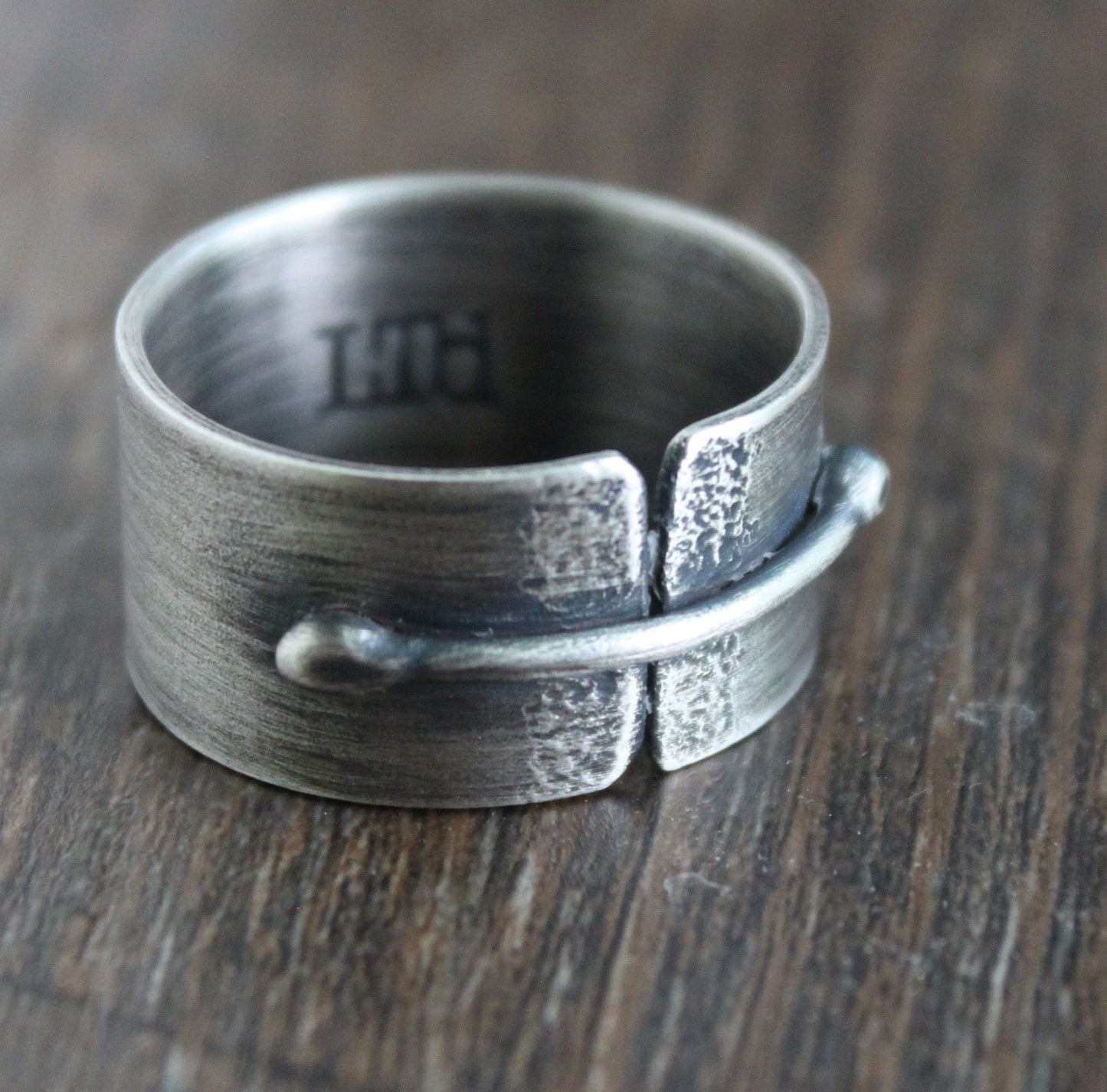 men's rustic silver band ring, size 14