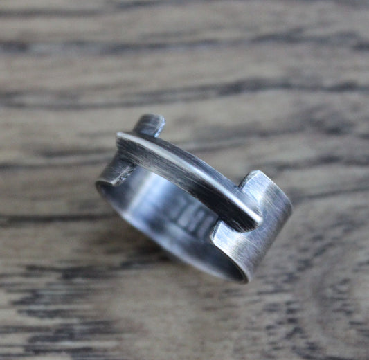 Unique Bridge Ring, Sterling Silver Band Size 9