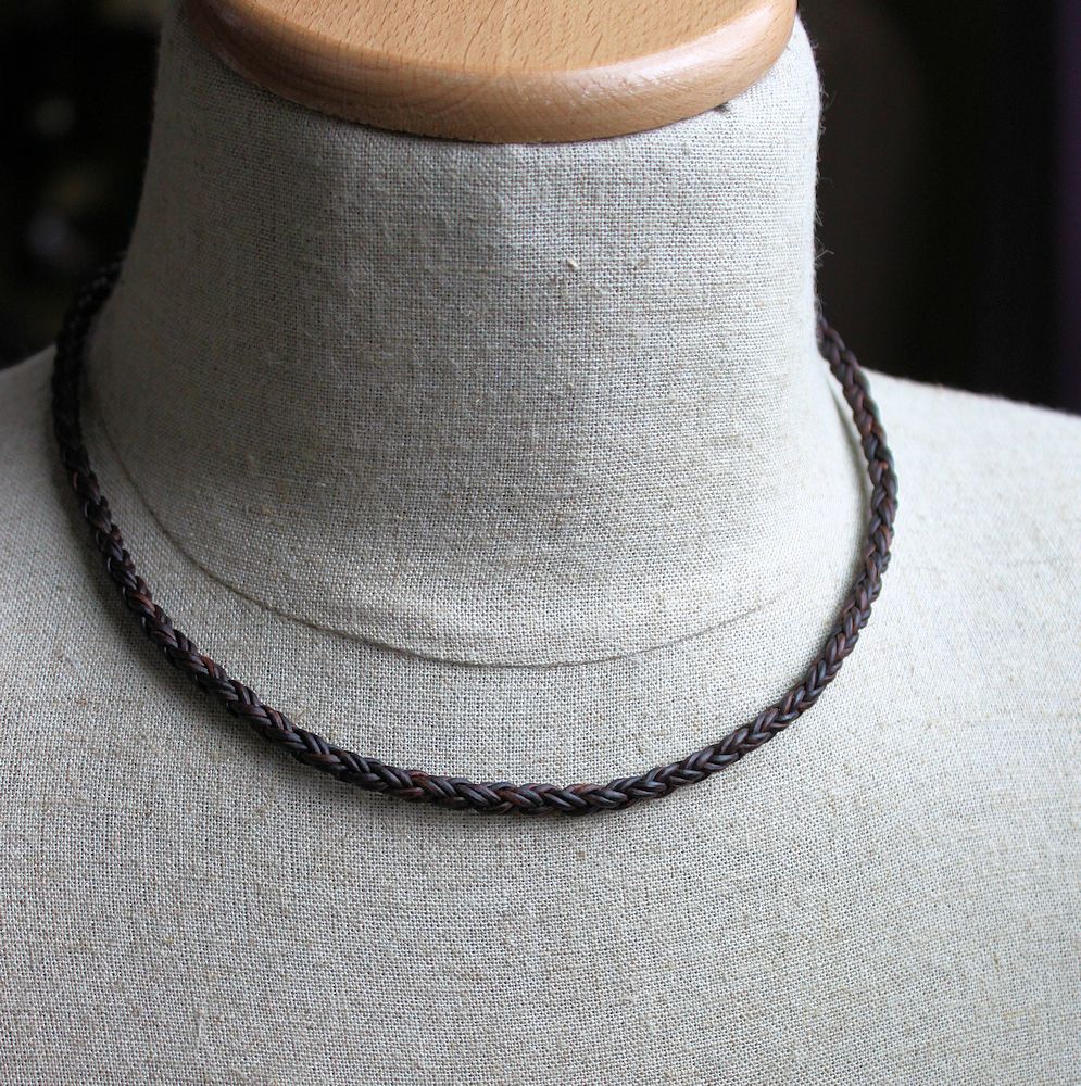 men's brown leather braid necklace