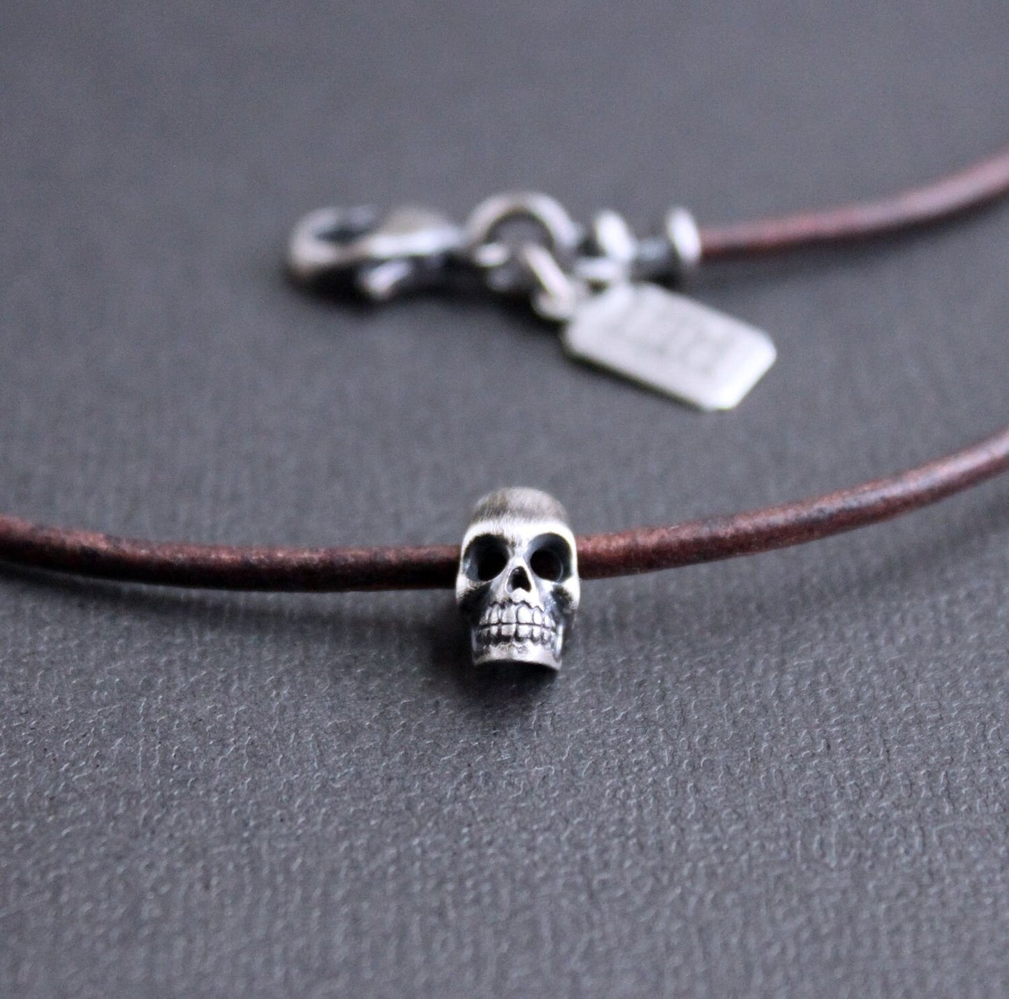 men's leather skull necklace