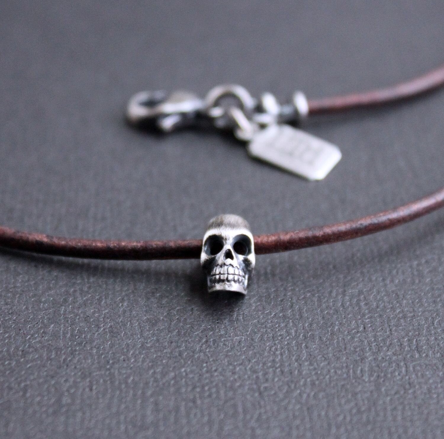 men's leather skull necklace